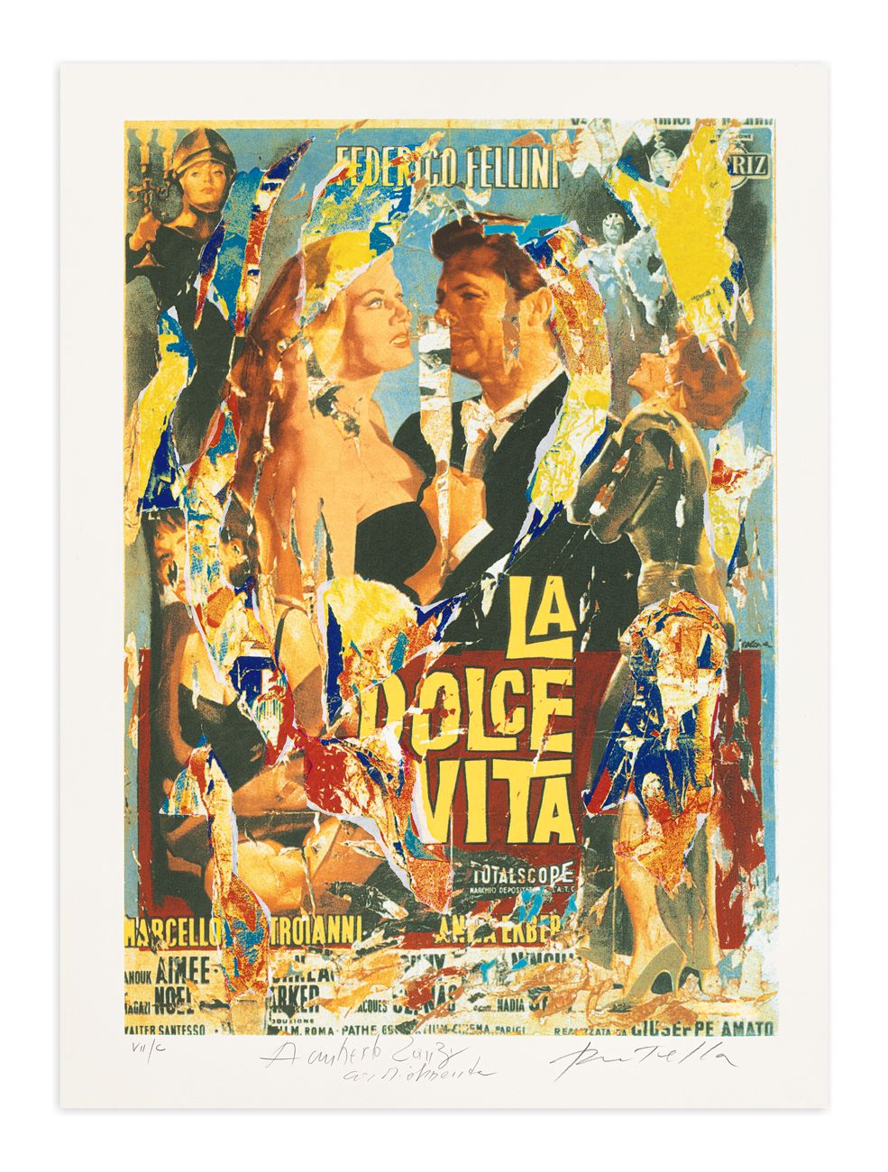 MIMMO ROTELLA (1918-2006) - La dolce vita, 2004 Decollage múltiple sobre cartón
&hellip;