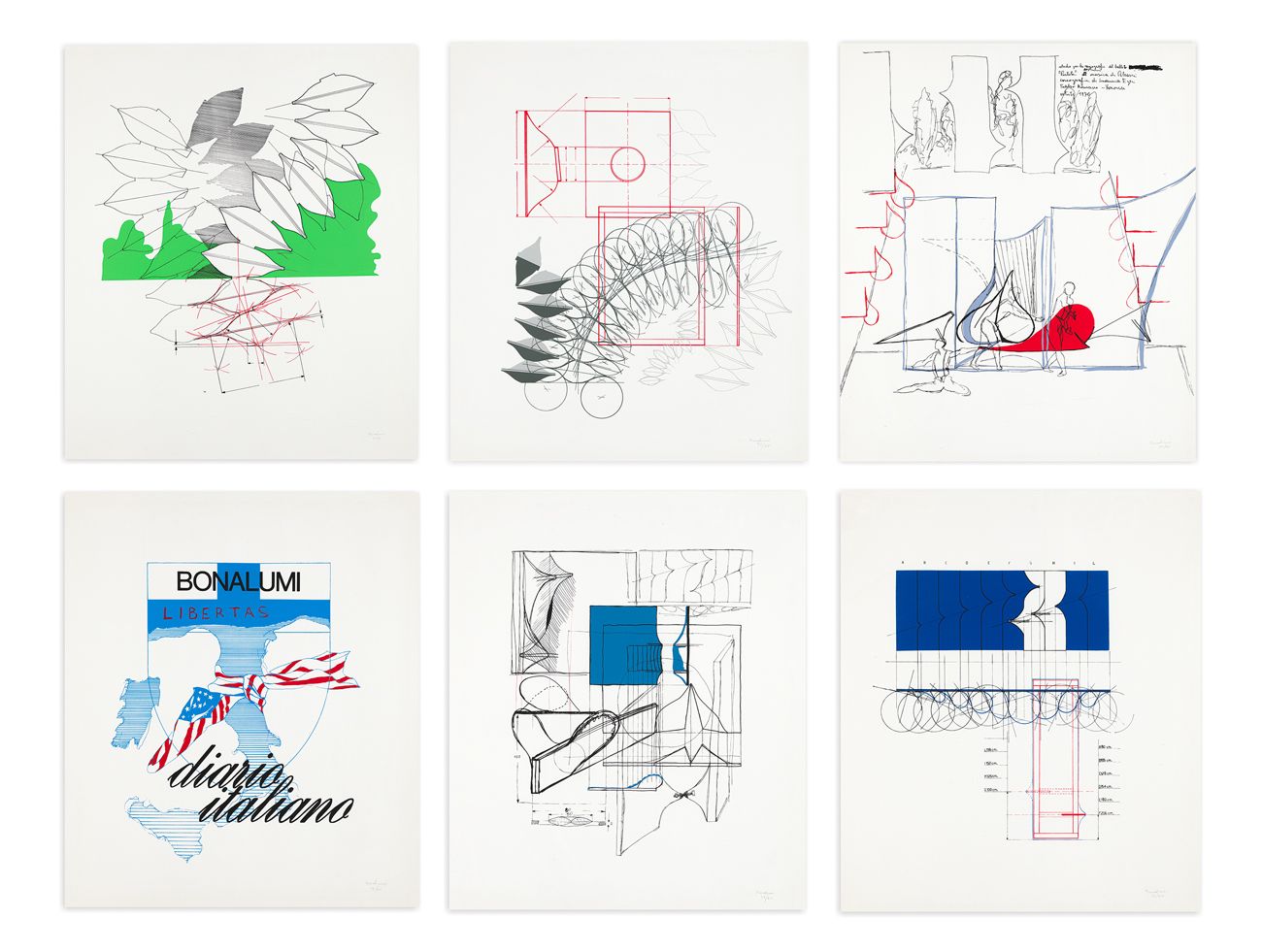 AGOSTINO BONALUMI (1935-2013) - Diario Italiano, 1970 在Fabriano棉纸上的6幅丝网版画，每幅都有铅笔&hellip;