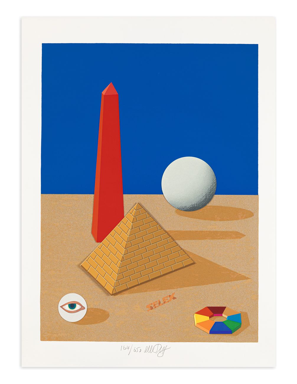 LUCIO DEL PEZZO (1933-2020) - Selex piramide, obelisco e sfera, 1994 聚材料丝网印刷和拼贴画&hellip;
