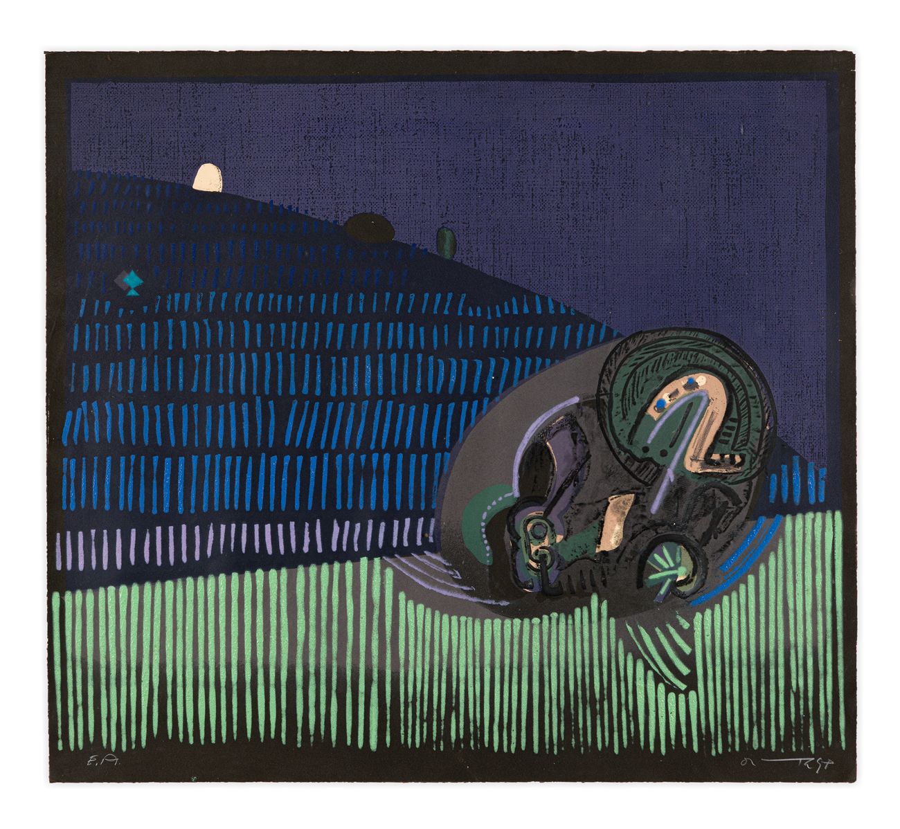 JOSÉ ORTEGA (1921-1990) - Notturno (Segadores), 1970 凹版画

57x63厘米

正面有铅笔签名和编号（Ex&hellip;