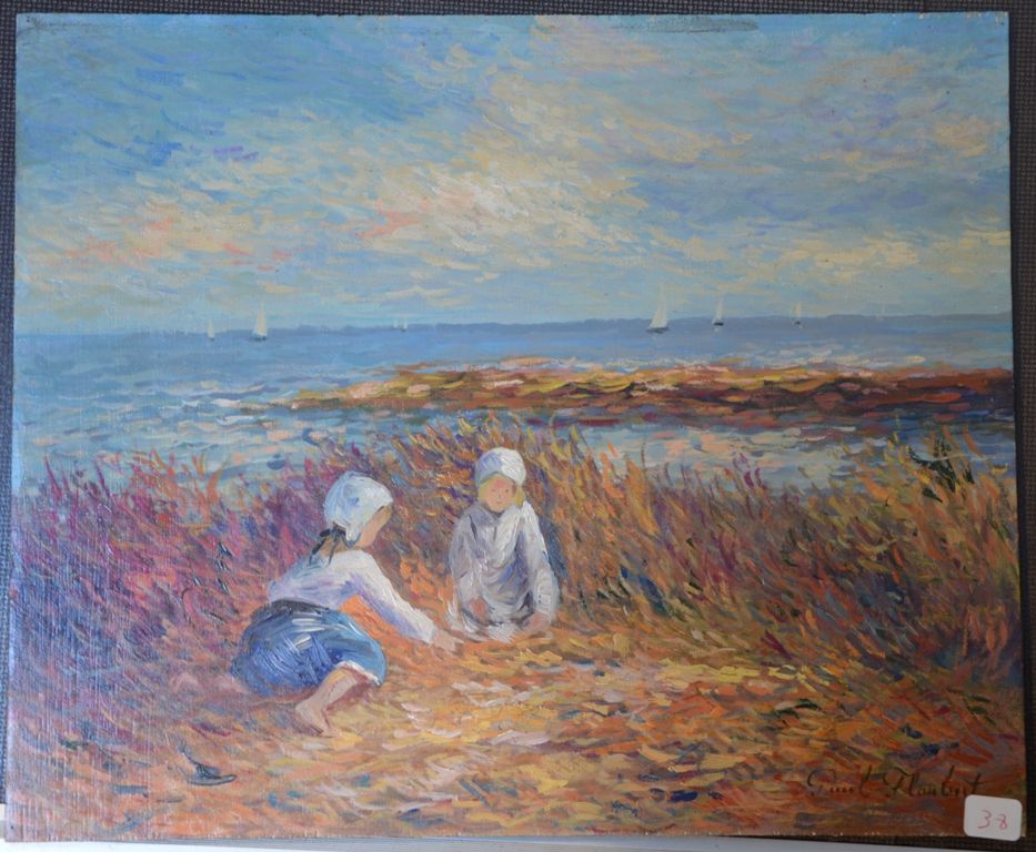 Paul FLAUBERT (1928-1994) "孩子们在海滩上玩耍"。

右下角有签名的板面油画。

33 x 40厘米。