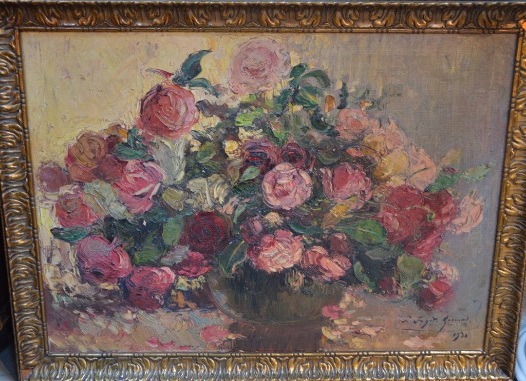 ECOLE FRANCAISE "一束花"。

布面油画，右下角署名Fanette GIRAUD（？

65 x 92厘米。