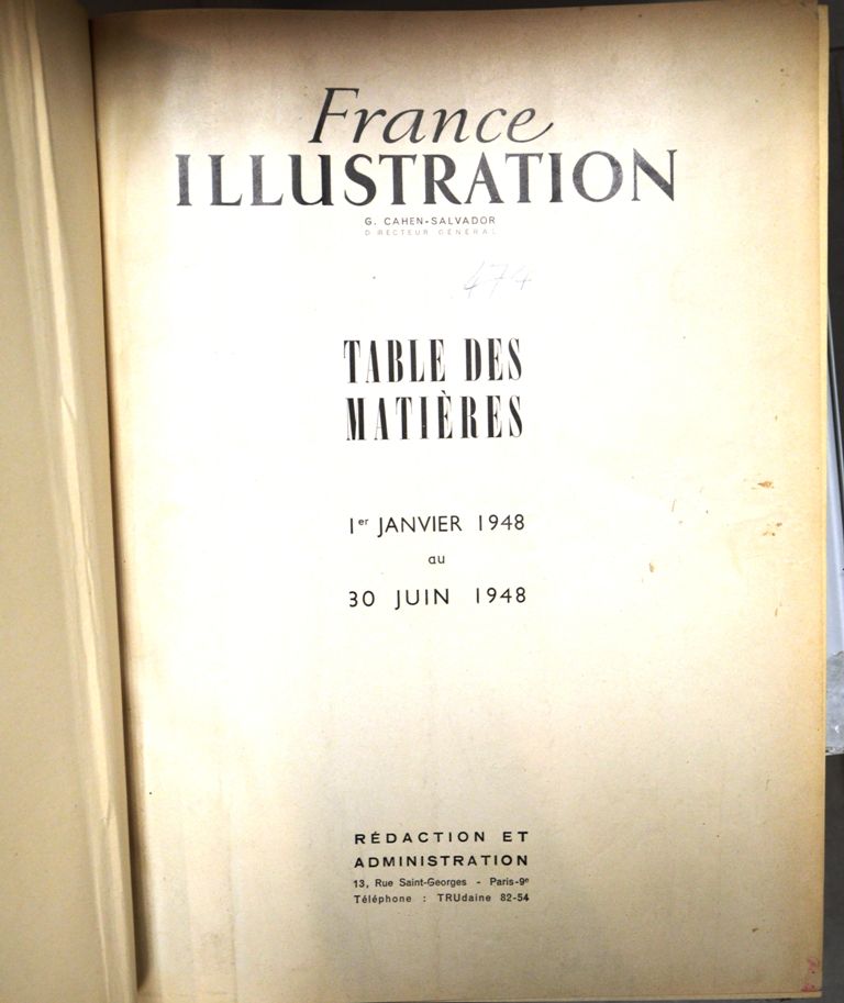 FRANCE ILLUSTRATION – 1948年1月至6月，从N°118到N°143，半摩洛哥文装订，书脊有飞鸟图案
