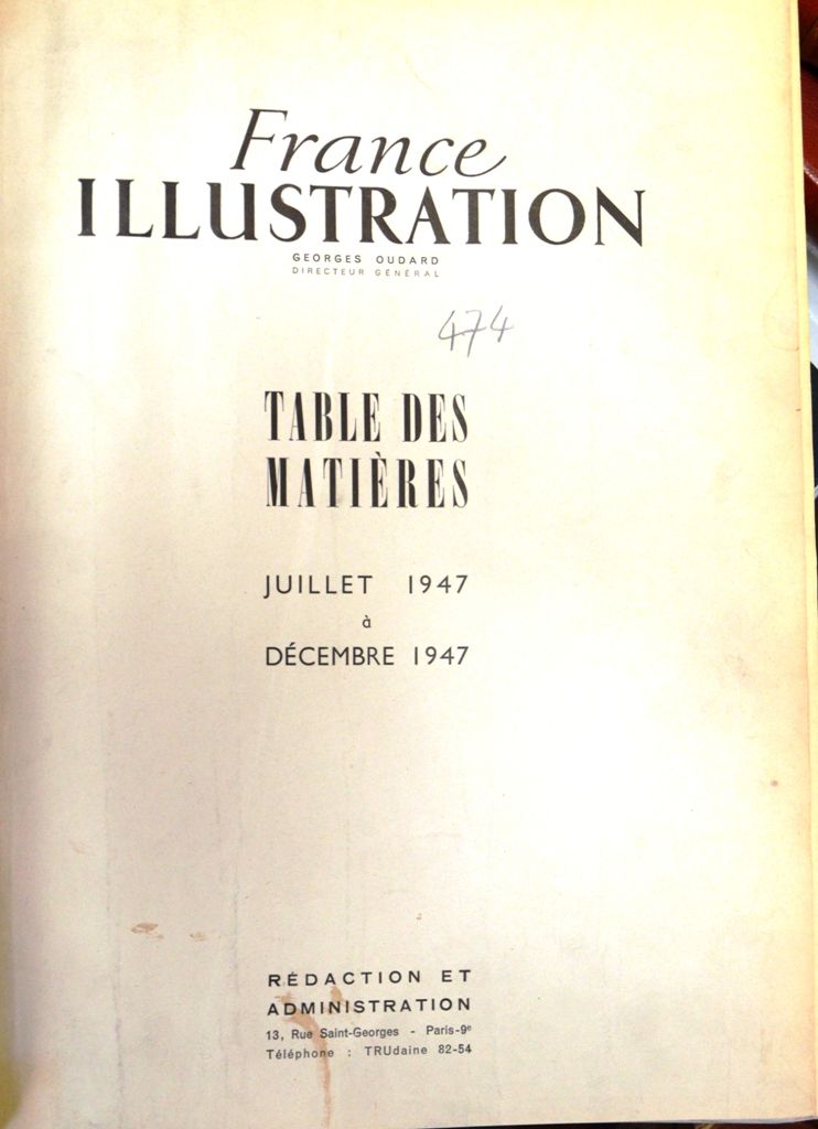 FRANCE ILLUSTRATION - 1947年7月至12月，从N°92到N°117，半摩洛哥文装订，书脊有飞鸟图案