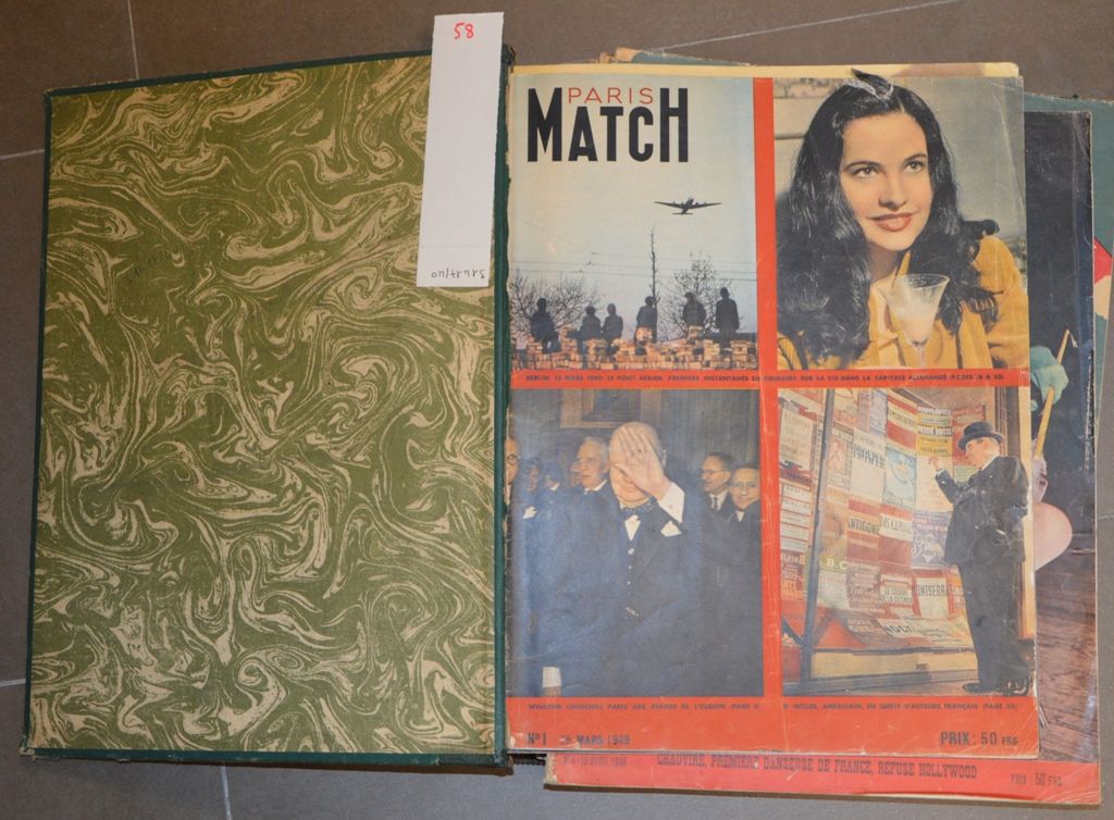 PARIS MATCH - Année 1949, 3月至9月，第1至26号，没有第15至17和22号，出版商装订，书脊光滑