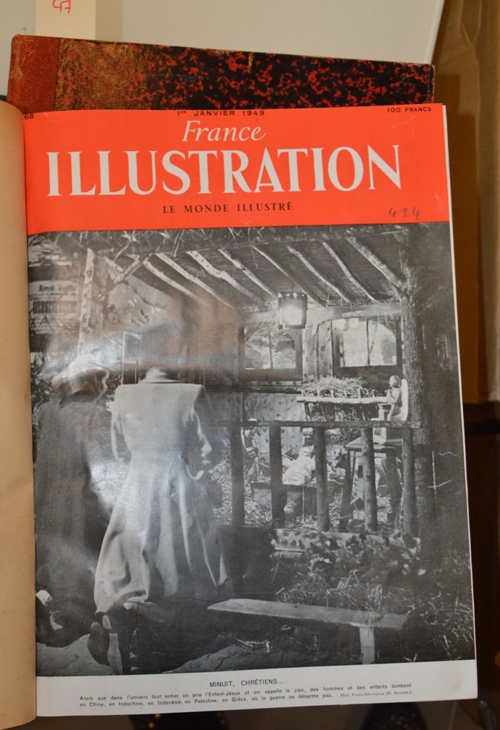 FRANCE ILLUSTRATION - 1949年1月至4月，从N°168到N°185，半摩洛哥文装订，书脊有飞鸟图案