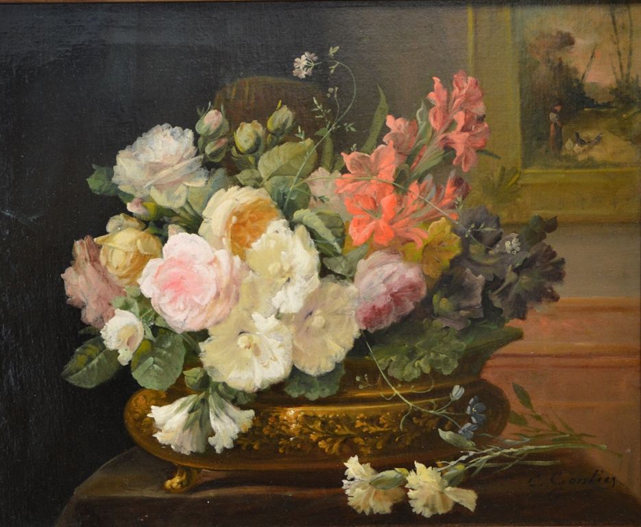 Pierre Camille GONTIER (1840-?) "一束花"。
布面油画，右下角有签名。
50 x 61厘米。
