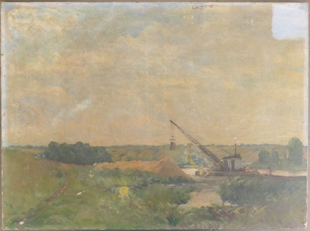 Ecole française vers 1900 "沙坑"。
布面油画，左下角有签名Guillard (?)。
54 x 73厘米。
背面有旧标签和批注。
(&hellip;