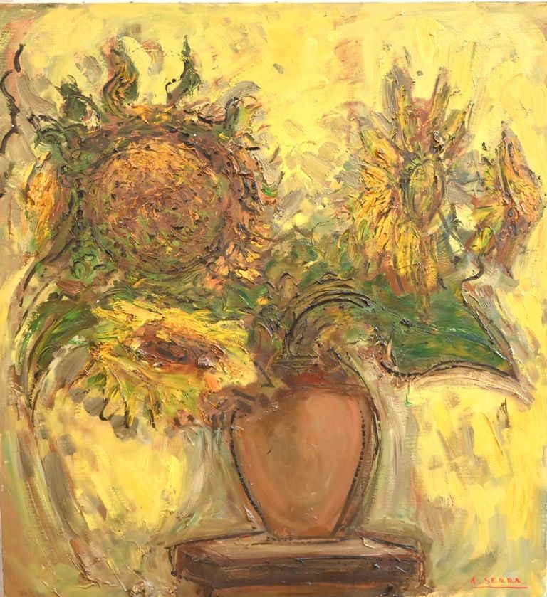 Antoine SERRA (1908-1995) "Sunflowers".
Oil on canvas signed lower right.
(Accid&hellip;