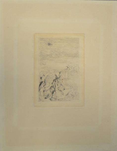 Auguste RENOIR (1841-1919) "Sur la plage à Bernaval". Pointe sèche signée en bas&hellip;