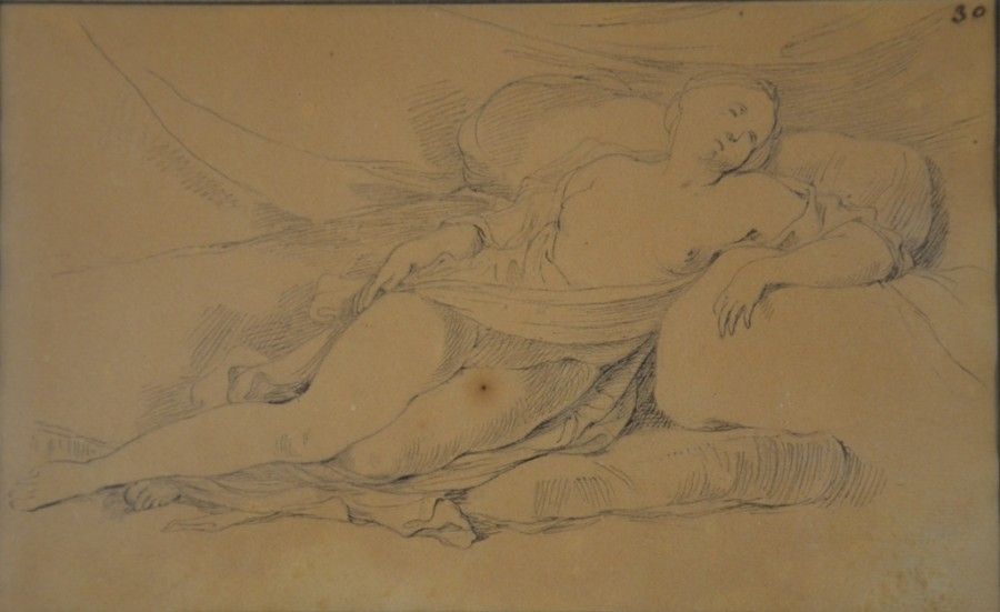 Ecole française du milieu du XVIIIème siècle "Femme allongée".

Dessin à la pier&hellip;