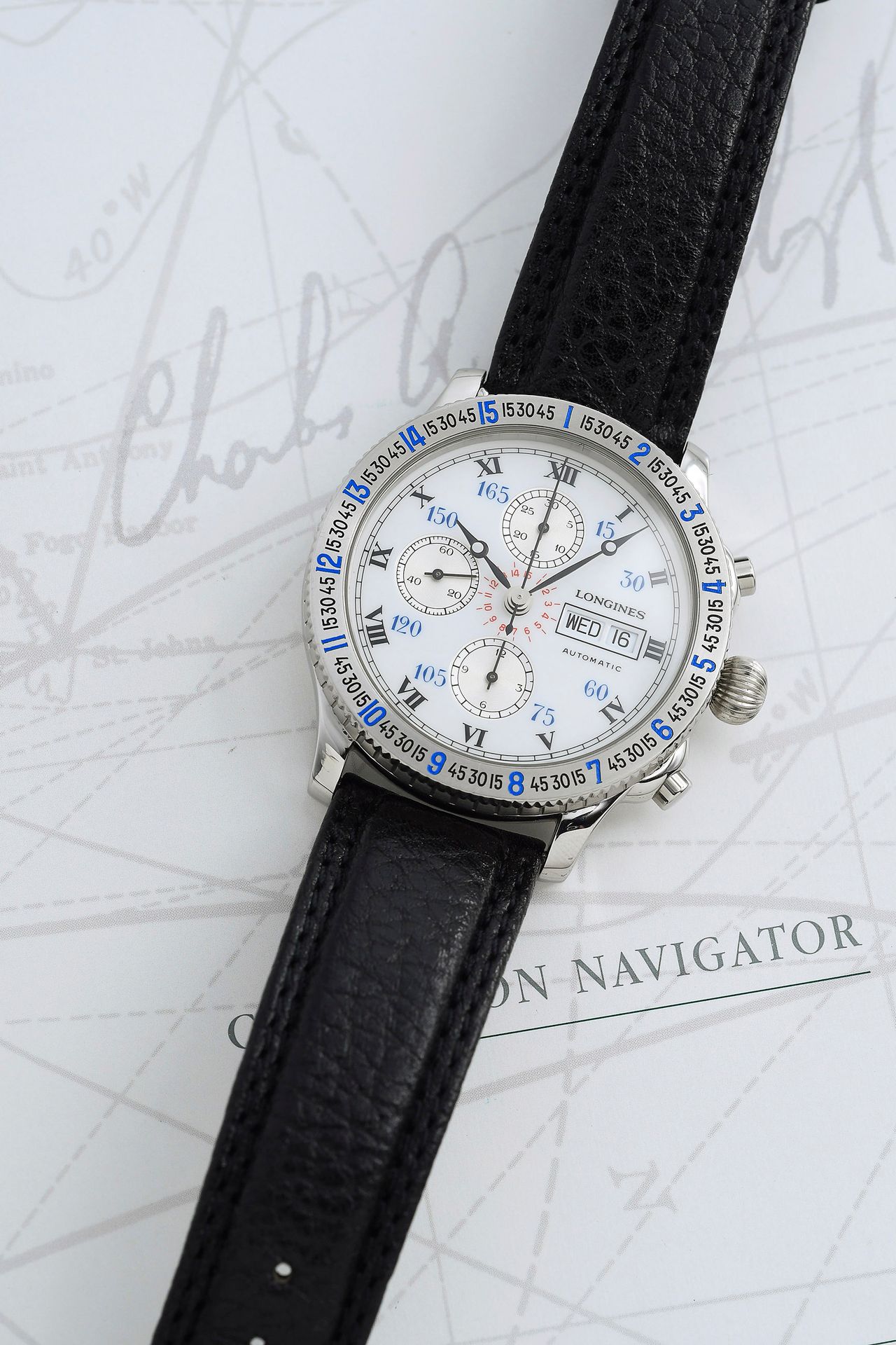 Null LONGINES (Chronographe Angle Horaire / Lindbergh réf. L26024112), vers 2001&hellip;
