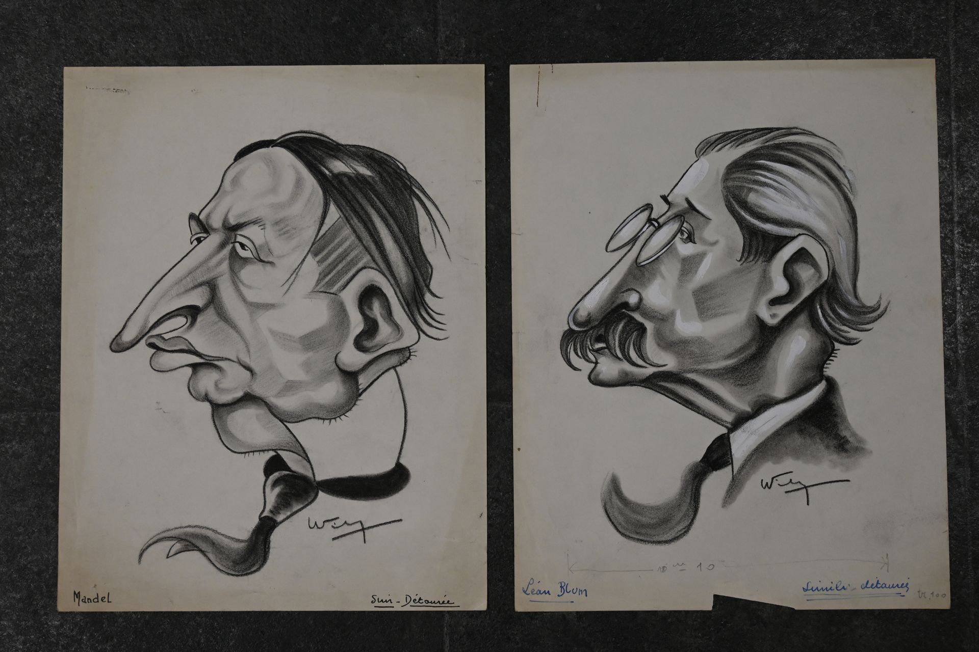 Null WILLYY

-Leon Blum

-Mandel

2 caricatures de visage, fusain et rehauts de &hellip;