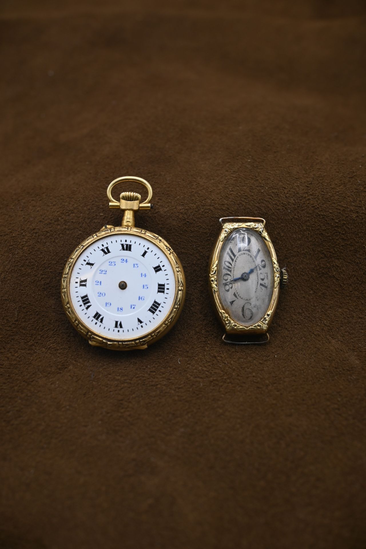 Null Lote de dos relojes de oro de 18 quilates compuesto por un reloj de bolsill&hellip;
