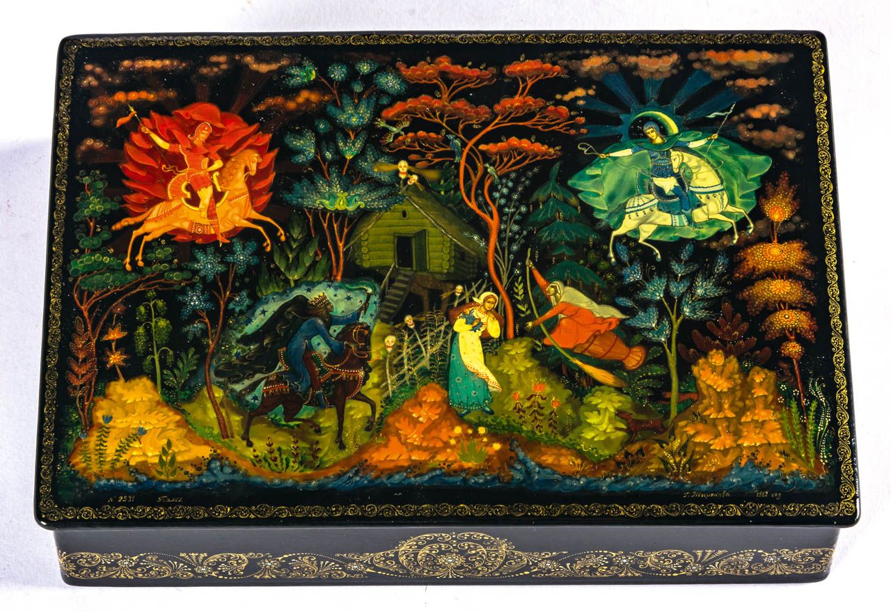 DIE SCHÖNE WASSILISSA Caja de laca muy finamente pintada de Palech por G. Zhirja&hellip;