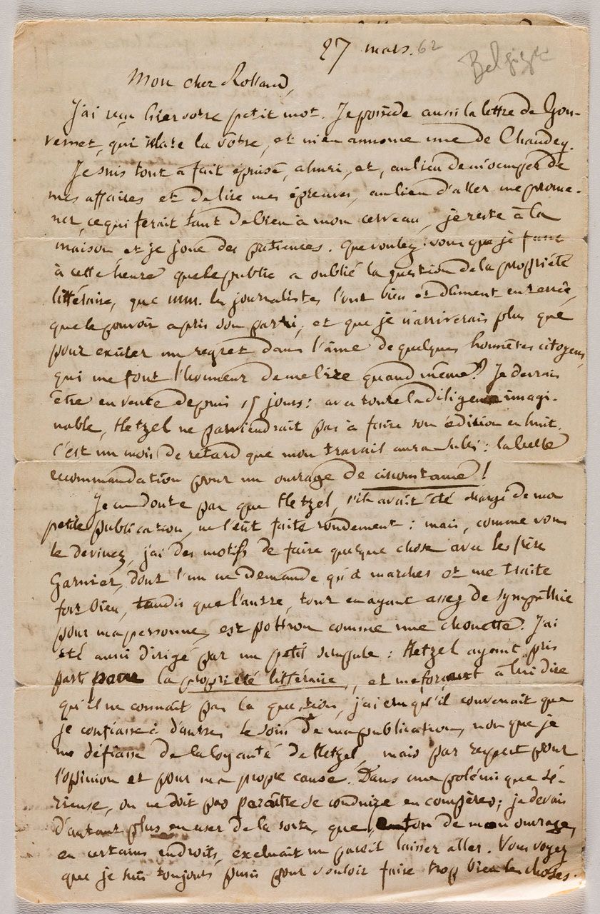PIERRE JOSEPH PROUDHON: BRIEF VOM 27. MÄRZ 1862 Lettre manuscrite de Proudhon, f&hellip;