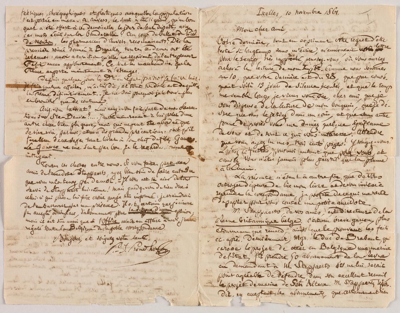 PIERRE JOSEPH PROUDHON: BRIEF VOM 10. NOVEMBER 1861 Carta manuscrita de Proudhon&hellip;