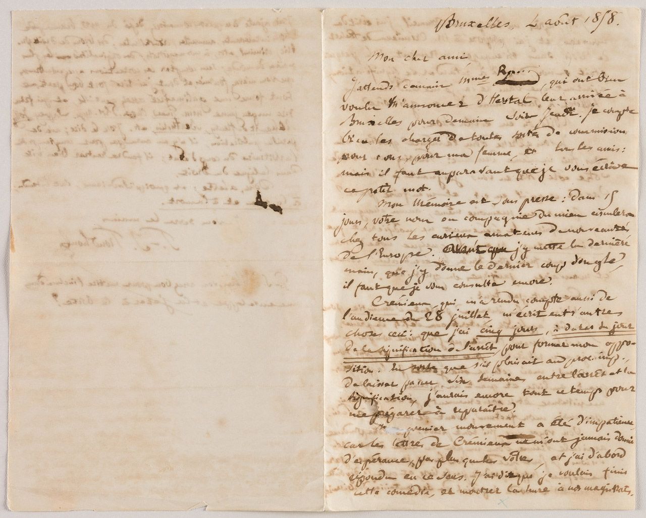 PIERRE JOSEPH PROUDHON: BRIEF VOM AUGUST 1858 Lettera manoscritta di Proudhon, f&hellip;