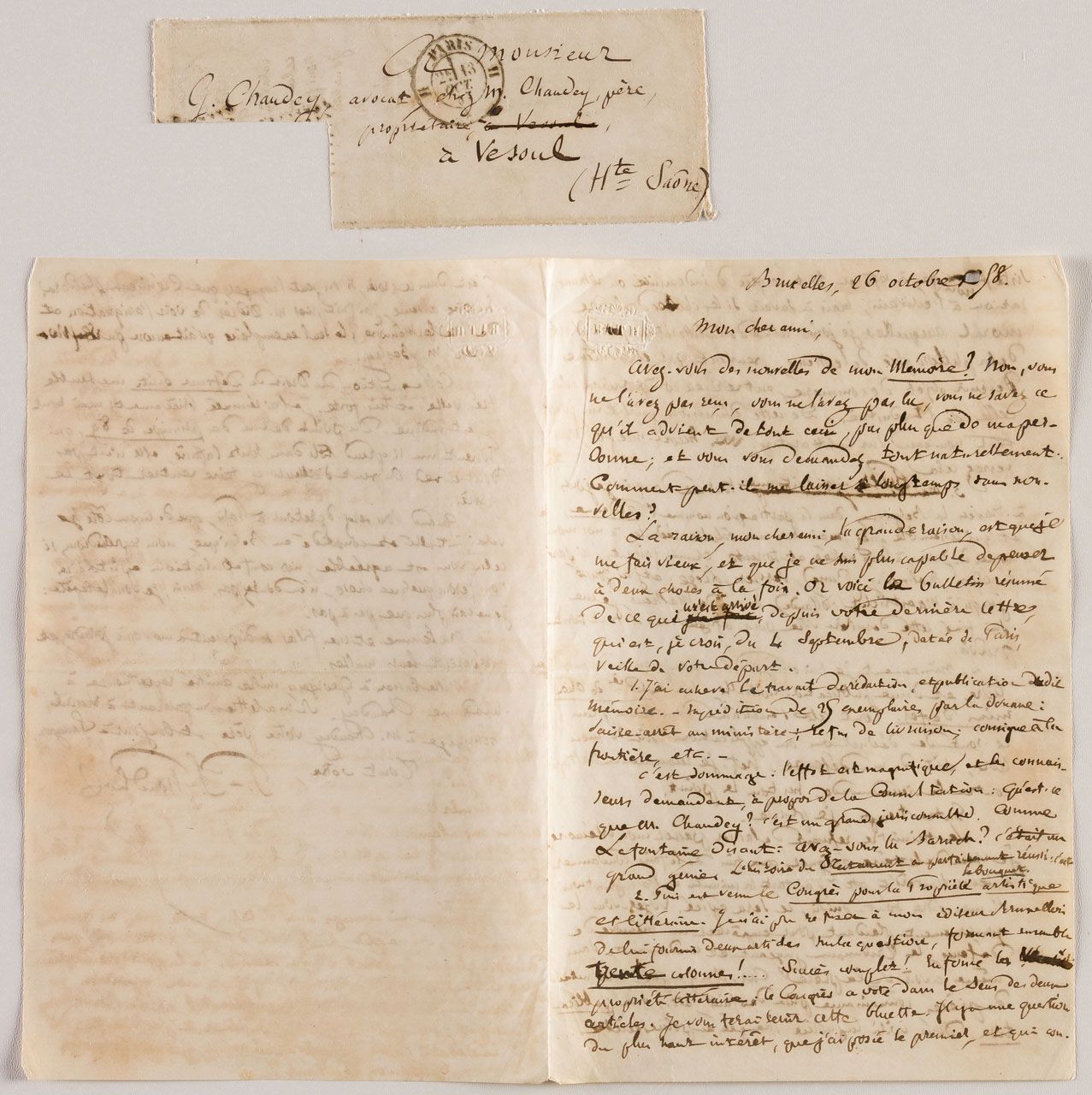 PIERRE JOSEPH PROUDHON: BRIEF VOM 26. OKTOBER 1858 Eigenhändiger Brief von Proud&hellip;