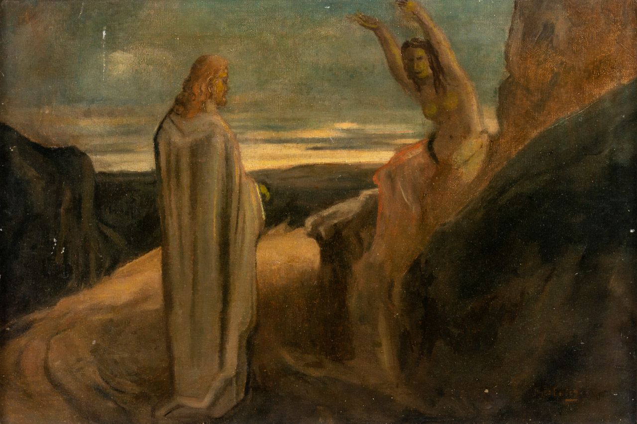 JAMES ENSOR (1860-1949) 基督的试探

布面油画，右下角有签名

36 x 53 厘米



1968年2月8日的专家意见：奥斯坦德美术博&hellip;