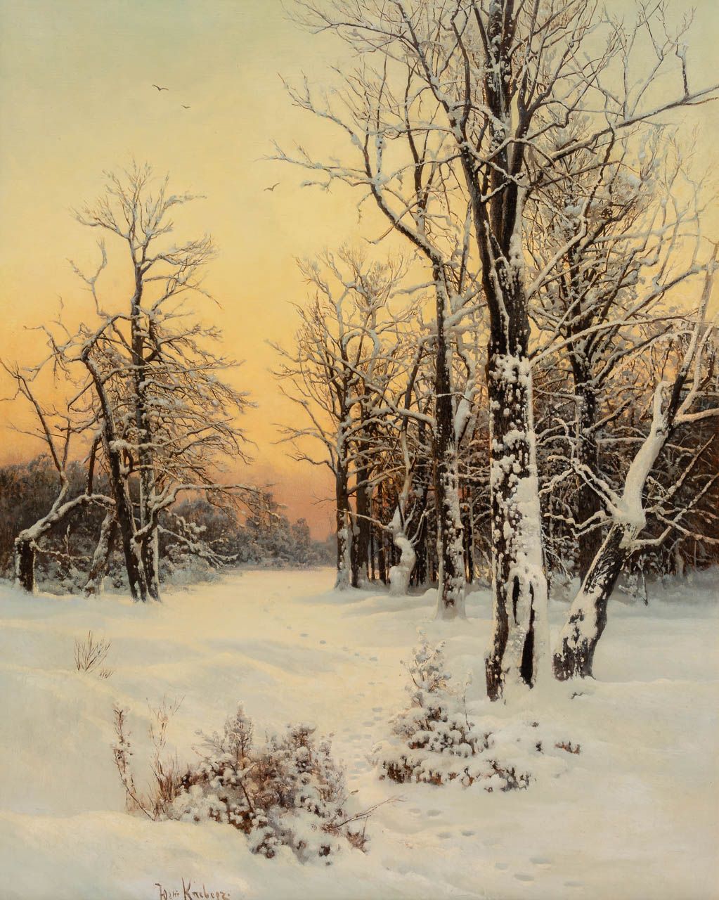 Winterlandschaft Monumentales Gemälde, Öl auf Leinwand, doubliert und auf neuen &hellip;