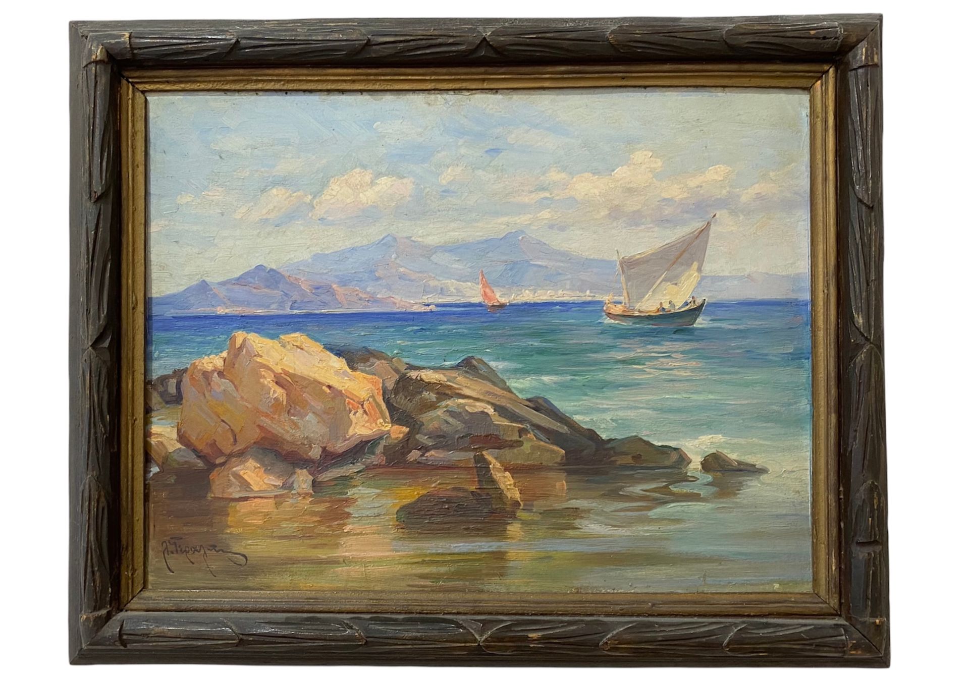 Loucas Geralis (Greek, 1875-1958) Loucas Geralis（希腊，1875-1958）（AR），有渔船的海景，油画板，31&hellip;