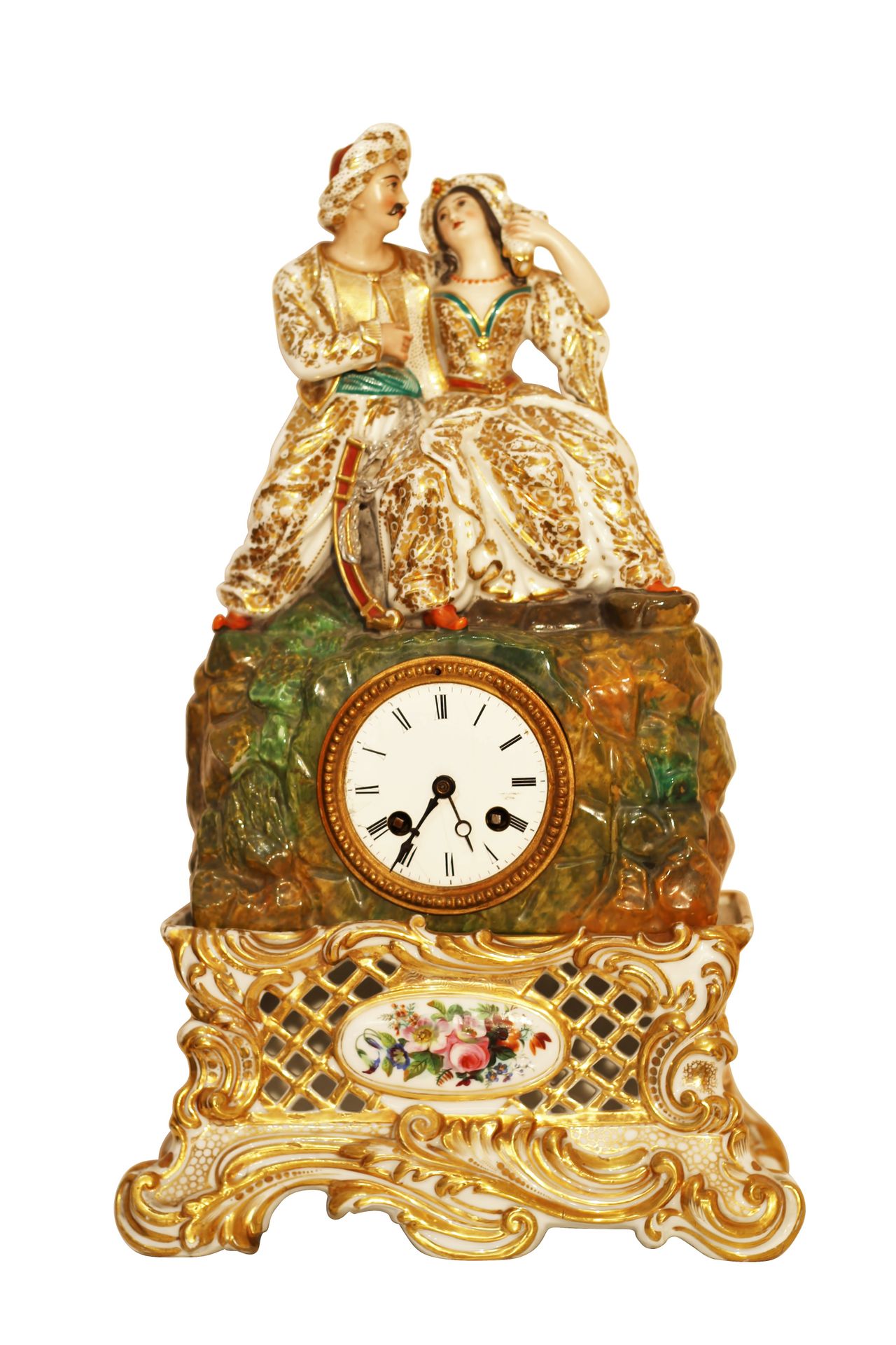 A circa 1830-1850 Jacob Petit-style Paris porcelain French mantle clock with Ori&hellip;