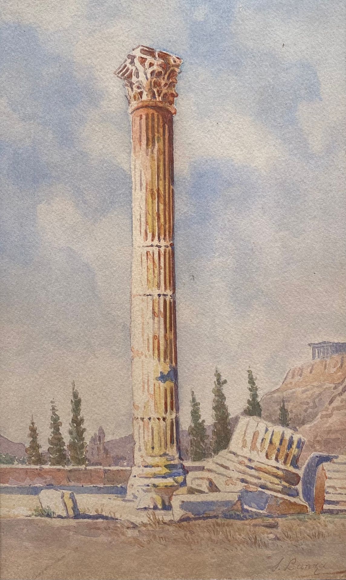 Stefanos Lanza (Greek, 1861-1933) 斯特凡诺斯-兰扎（希腊，1861-1933），《奥林匹亚宙斯神庙的Α柱子与卫城的景色》，30&hellip;