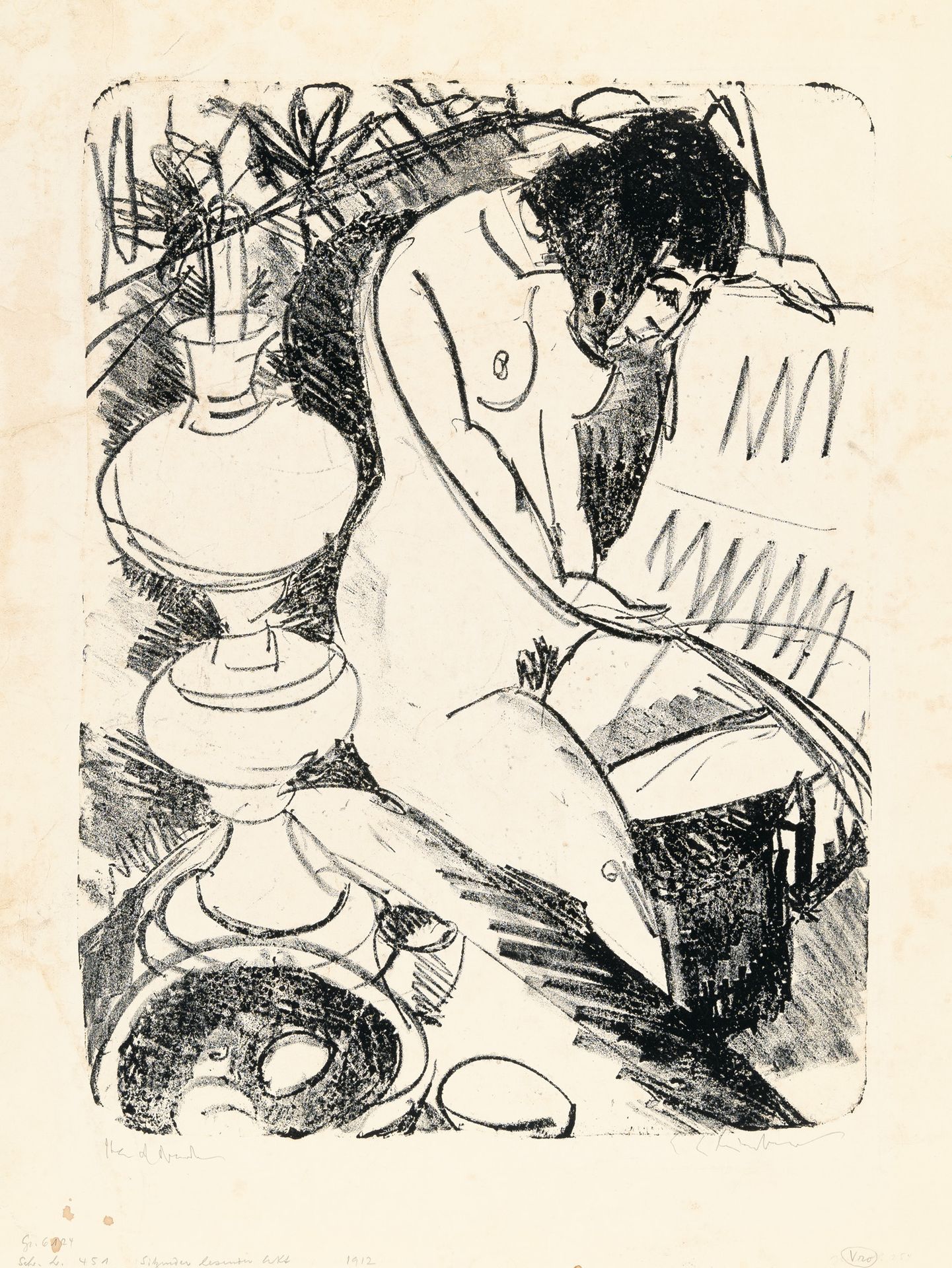 Ernst Ludwig Kirchner 恩斯特-路德维希-基希纳，《阅读灯下的裸体》。

平版印刷，光滑的编织纸（papier vélin）。(1912).&hellip;