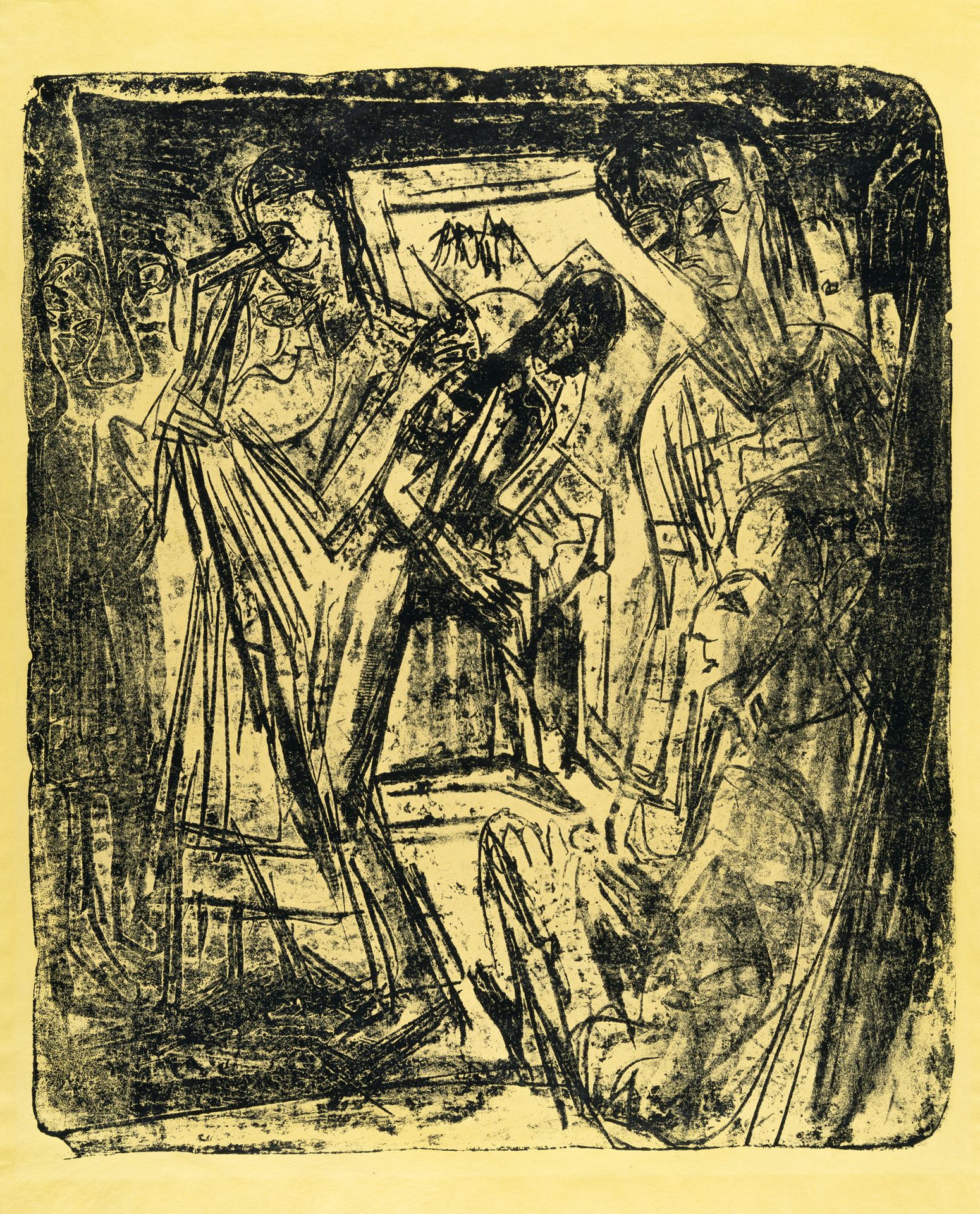 Ernst Ludwig Kirchner 恩斯特-路德维希-基什内尔，"Tanz in der Alp"（在拉奇山的房子里的农民的舞蹈）。

黄色编织纸（pa&hellip;