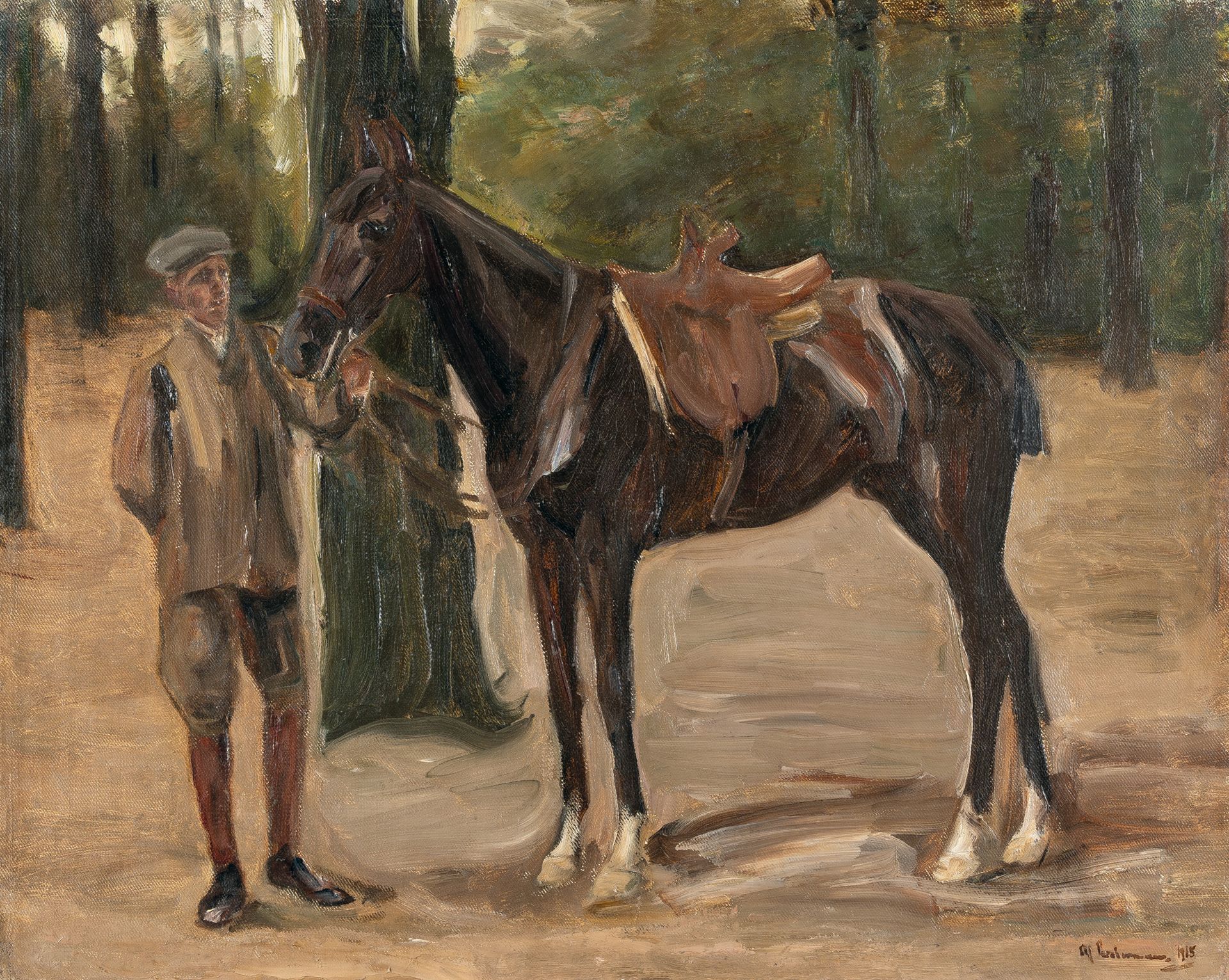 Max Liebermann 马克斯-利伯曼，骑马的仆人。

布面油画。(1912).约58 x 72厘米。右下角有签名，另一手有错误的日期 "1915"。

&hellip;