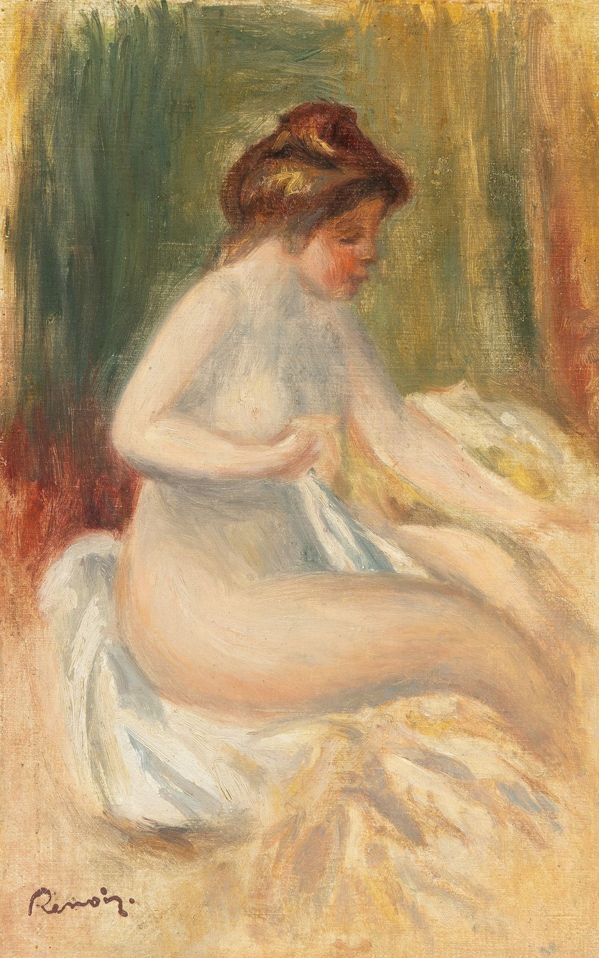 Pierre-Auguste Renoir 皮埃尔-奥古斯特-雷诺阿，《上厕所的女人》（Femme nue à sa toilette）。

布面油画，加倍。(&hellip;