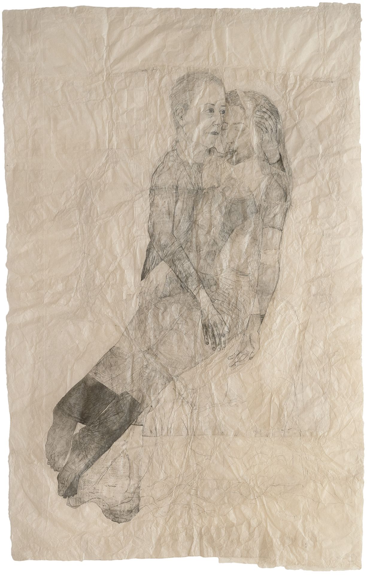 Kiki Smith 琪琪-史密斯，"话语现在通过我"。

尼泊尔纸上的墨水、铅笔和石版粉笔，拼贴。2010年。约183 x 132厘米。右下方有签名、日期和标&hellip;