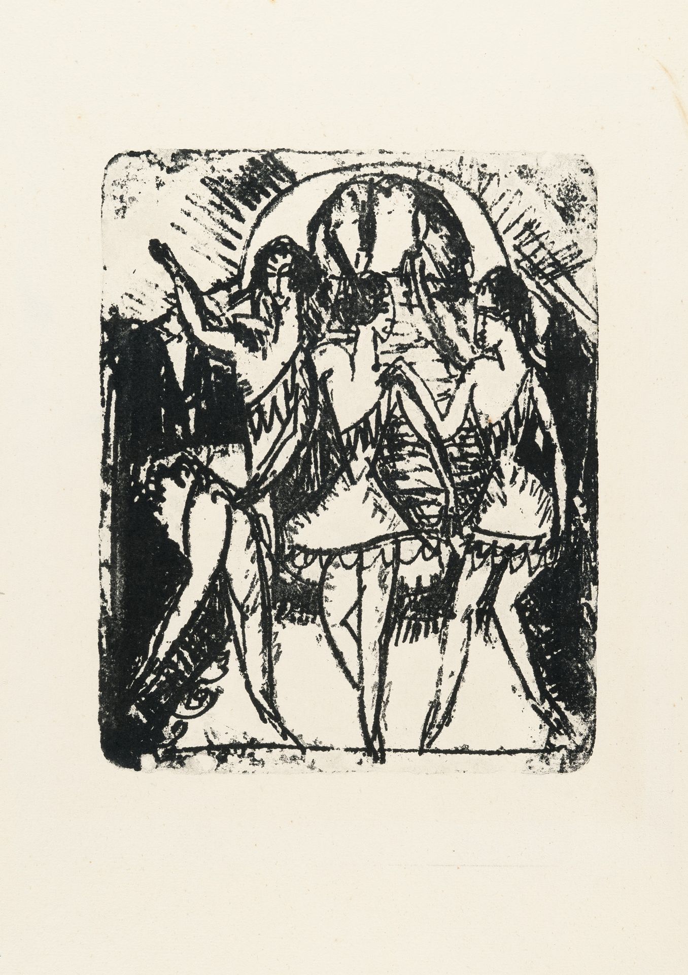 Ernst Ludwig Kirchner 恩斯特-路德维希-基希纳，三个舞者。

石版画，轻质铺纸。(1912).约27 x 21,5厘米（纸张尺寸约68 x&hellip;