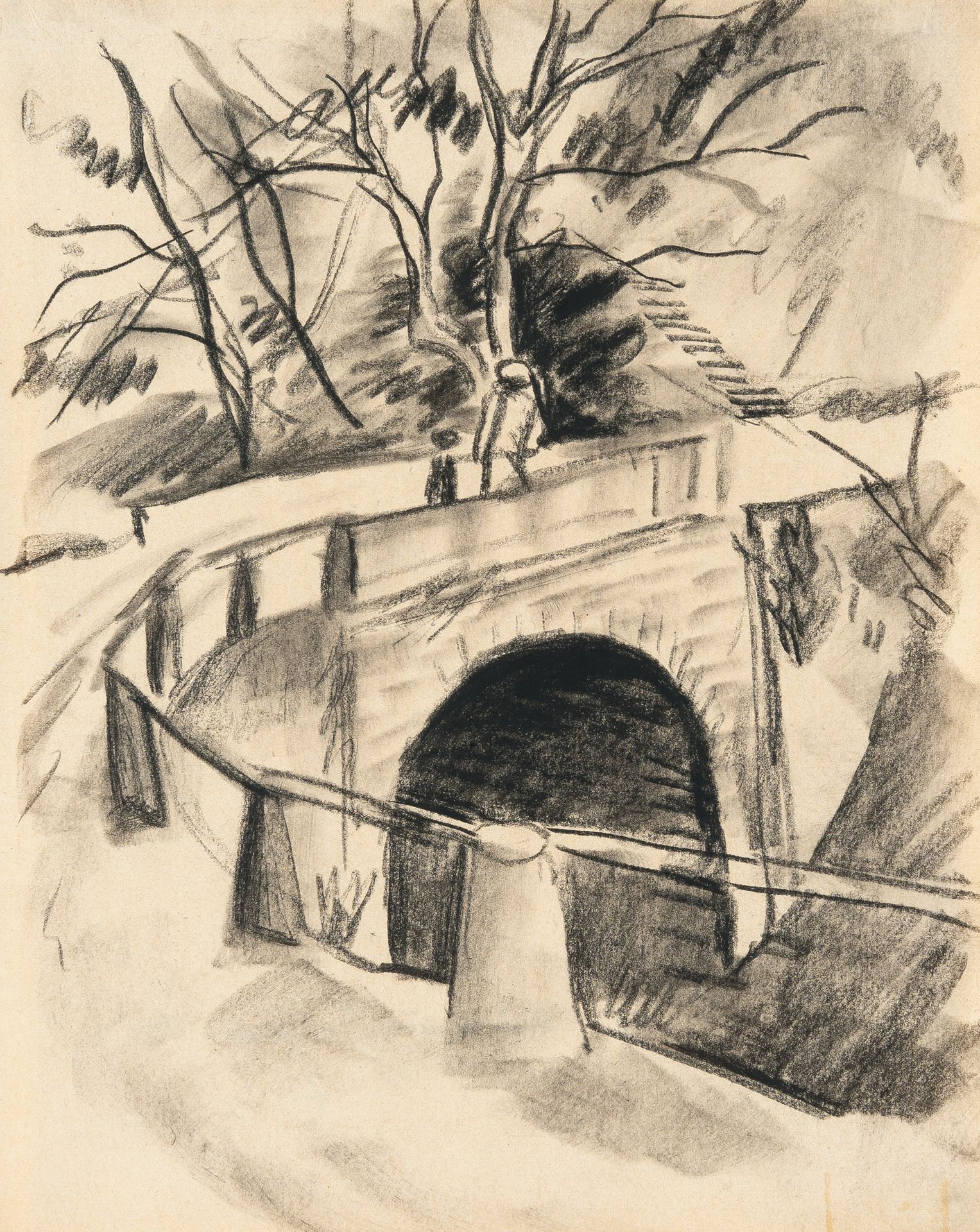 August Macke 奥古斯特-马克，小河上的桥。

水墨画纸上的炭笔。(1913).约20.5 x 16厘米。

背面纸板上有另一个人的标题和日期。

 &hellip;