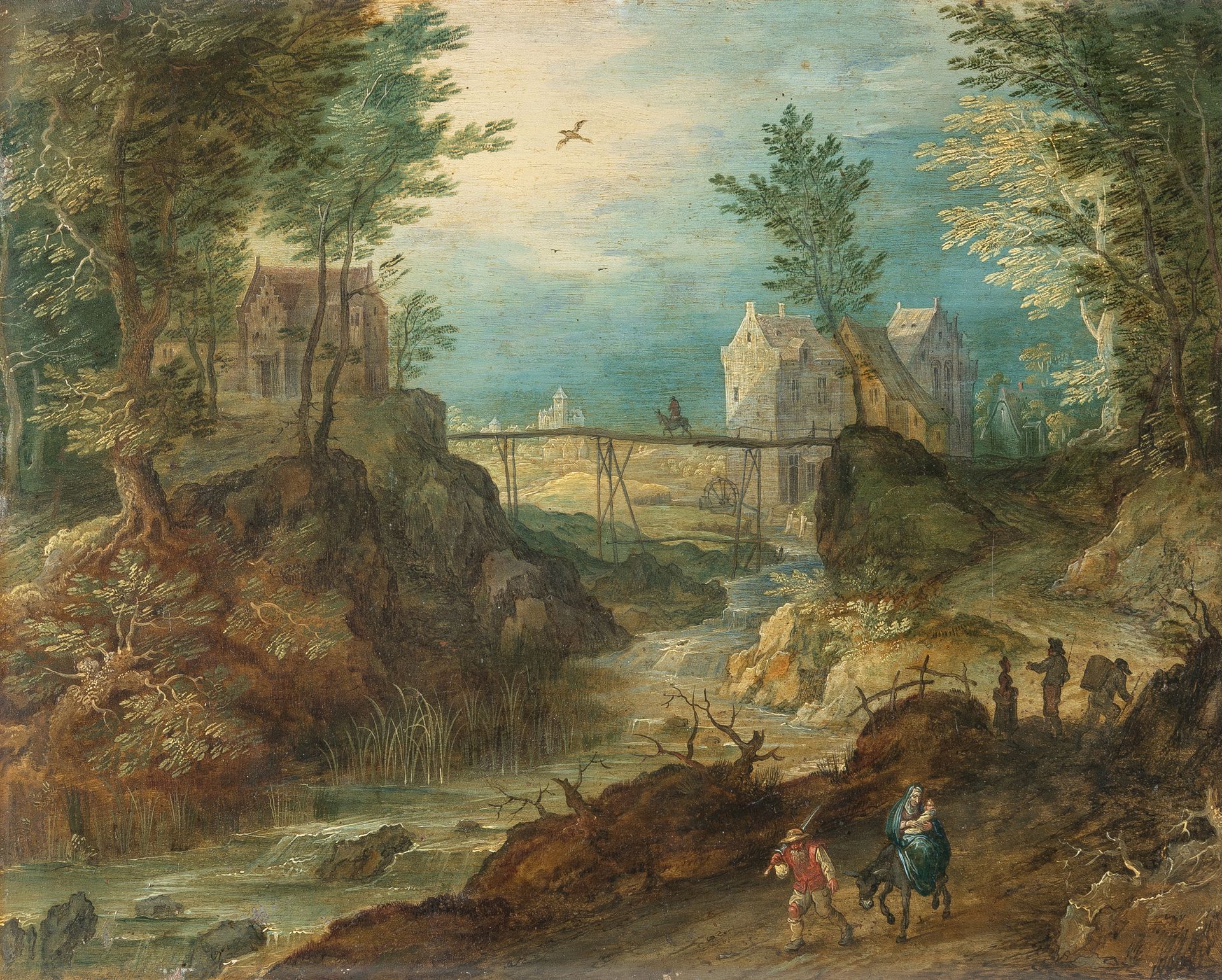 Null Jan Brueghel D. J., Paesaggio fluviale roccioso con Fuga in Egitto.

Olio s&hellip;