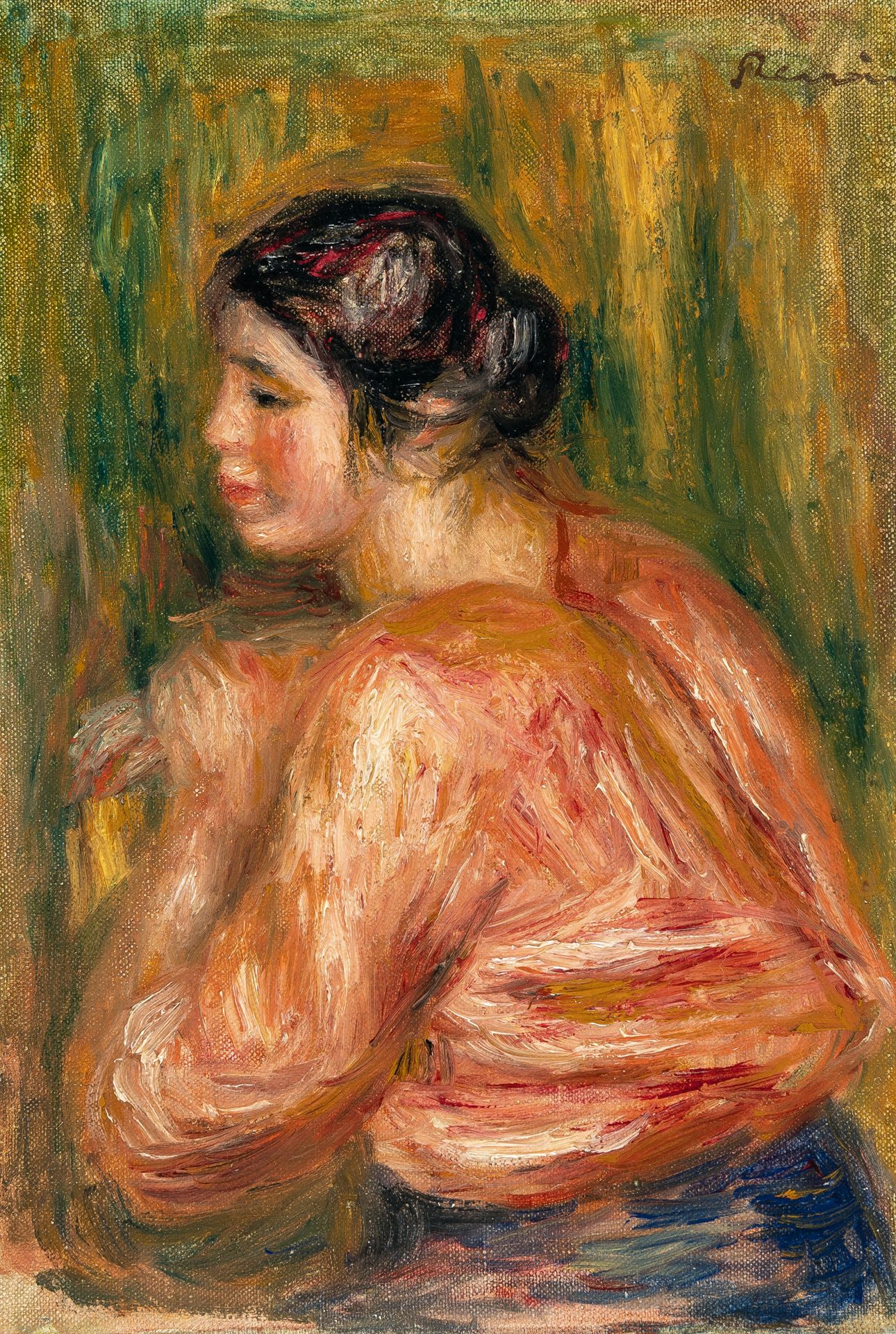 Pierre Auguste Renoir, Jeune femme brune assise. Huile sur toile, doublée. (1916&hellip;
