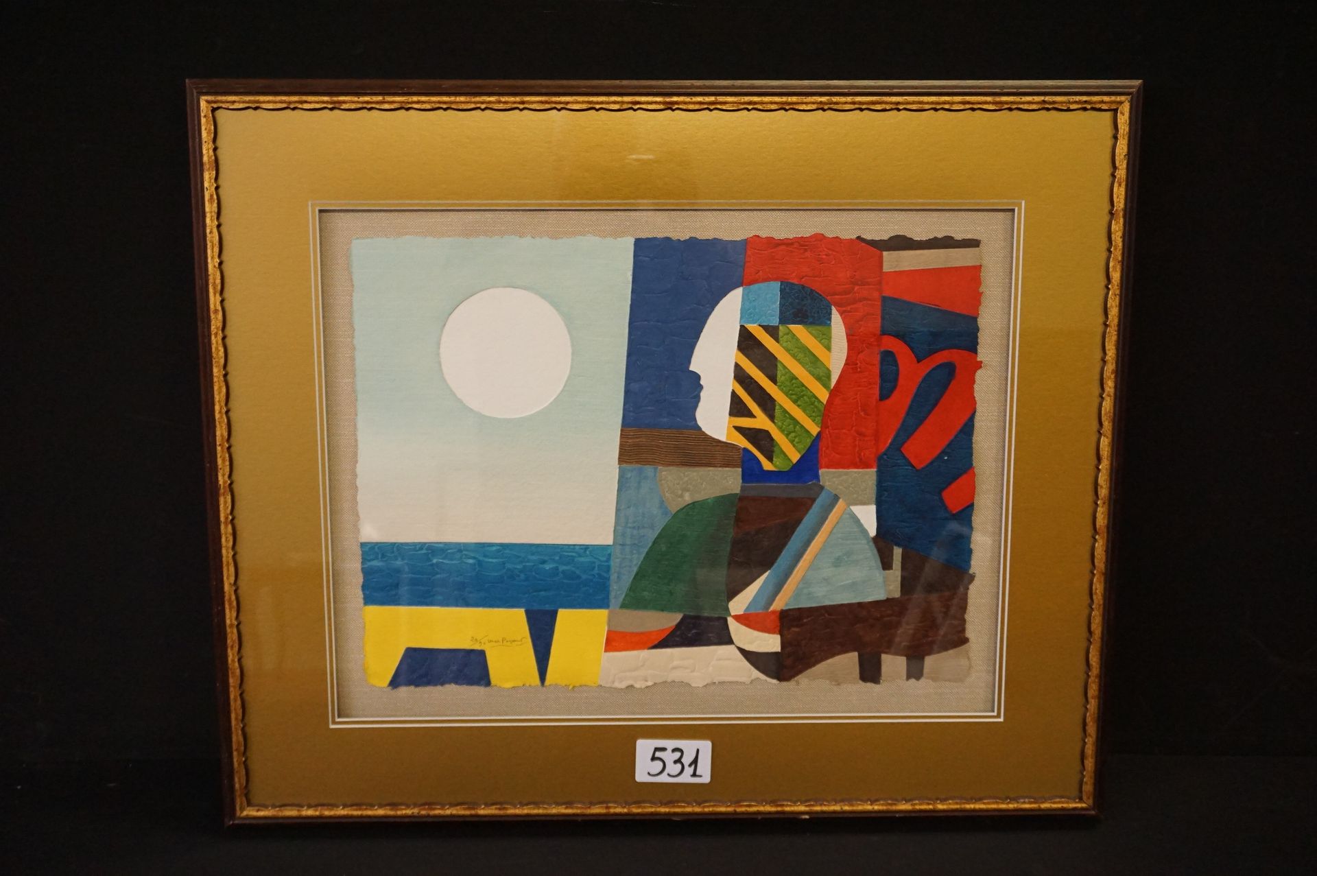 Max PAPART (1911 - 1994) "Composición moderna" - Aguafuerte y collage - Firmado &hellip;