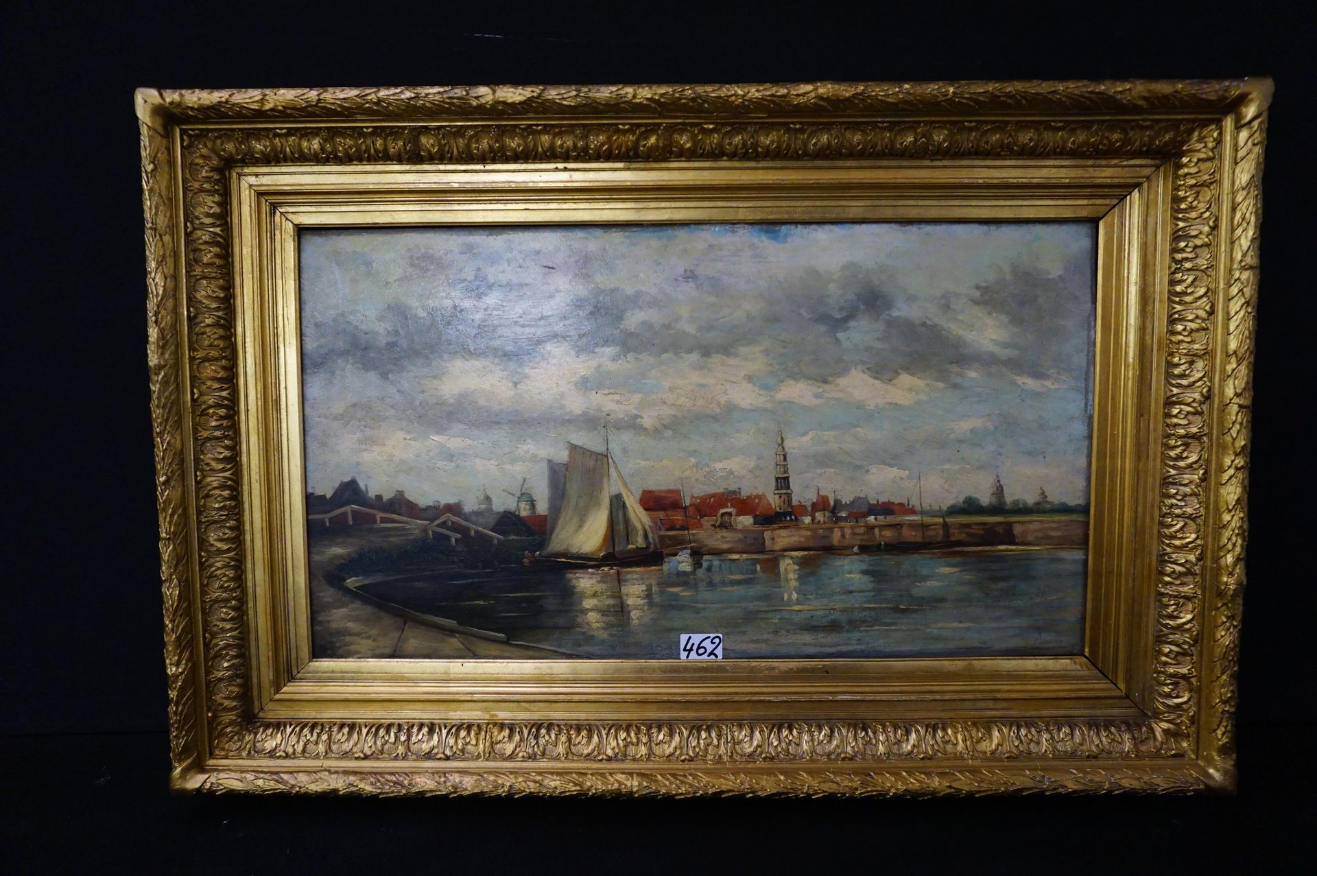 ARTAN "河流风景"--红木板上的油画--签名--42 x 75 cm
