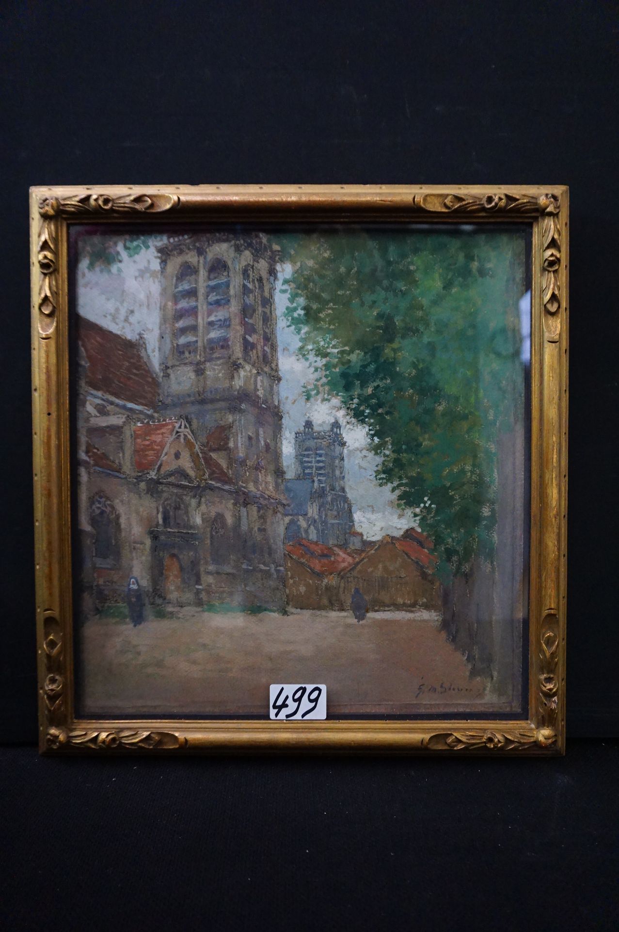 Gustave Max STEVENS (1871 - 1946) "特鲁瓦，圣皮埃尔和圣保罗大教堂" - 布面油画 - 已签名 - 33 x 31 cm