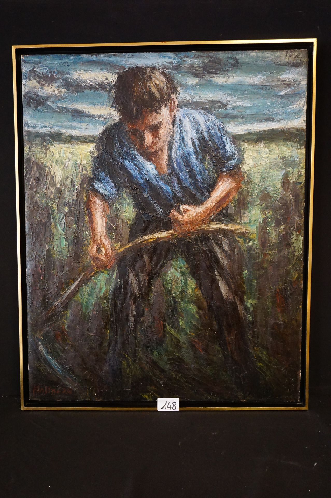 CLIFFORD HOLMEAD PHILIPS (1889 - 1975) "The mower" - Oil on canvas - Signed - Ba&hellip;