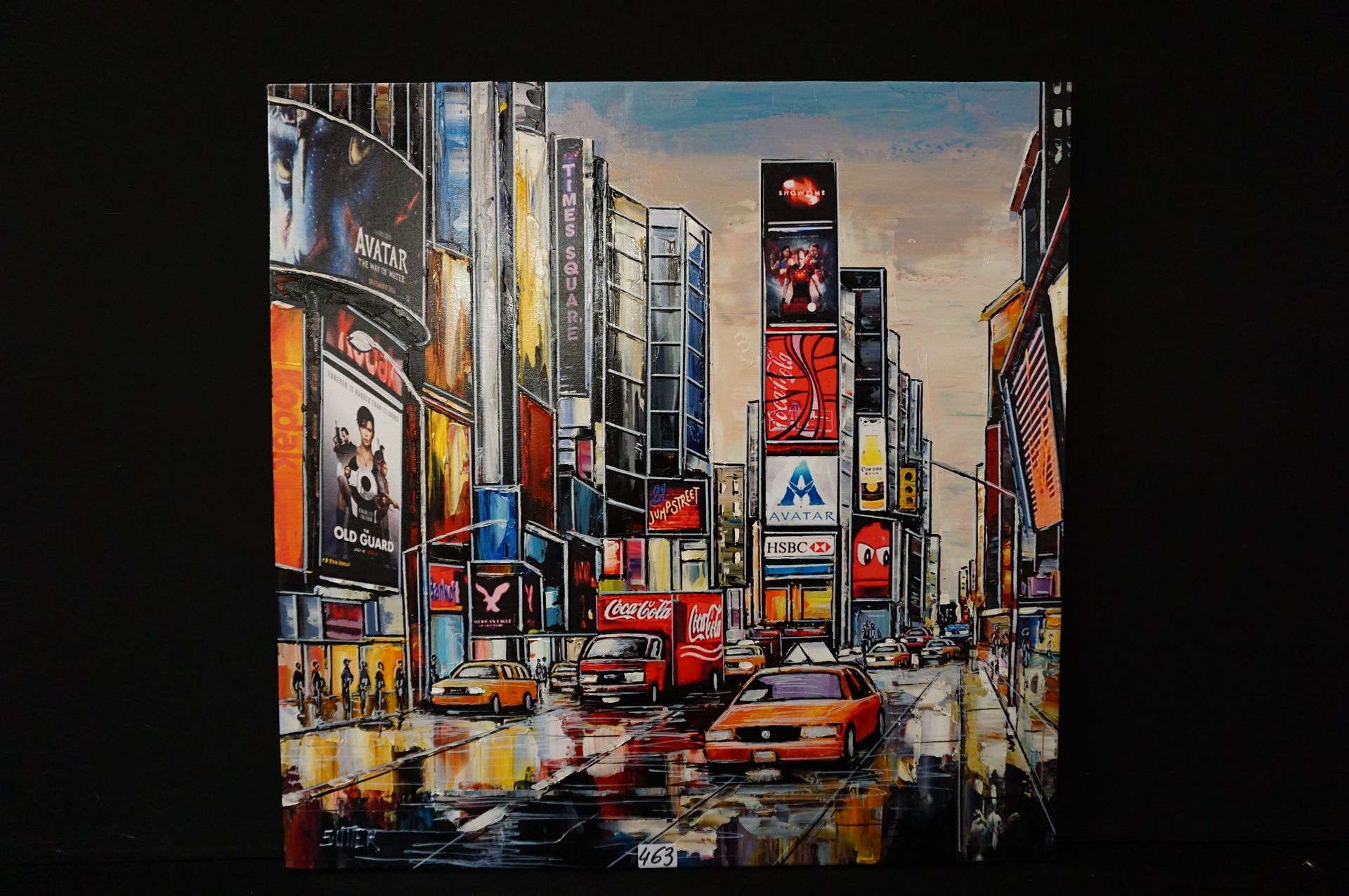 SUTTER (1975 - ) "纽约"-时间广场" - 布面油画 - 已签名 - 80 x 80 cm