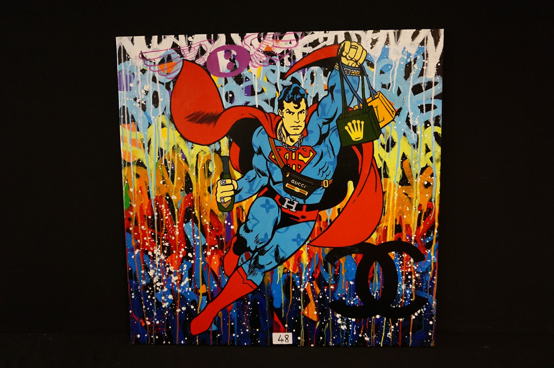 JEAN BAPTISTE FOURNIER (1959 - ) "Superman" - Oil on canvas - Signed - 100 x 100&hellip;