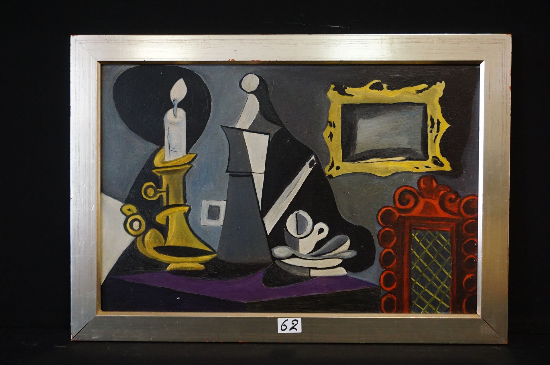 LÉON NAVEZ (1900 - 1967) "室内"--板上油画--签名--背面有标题--43 x 65 cm