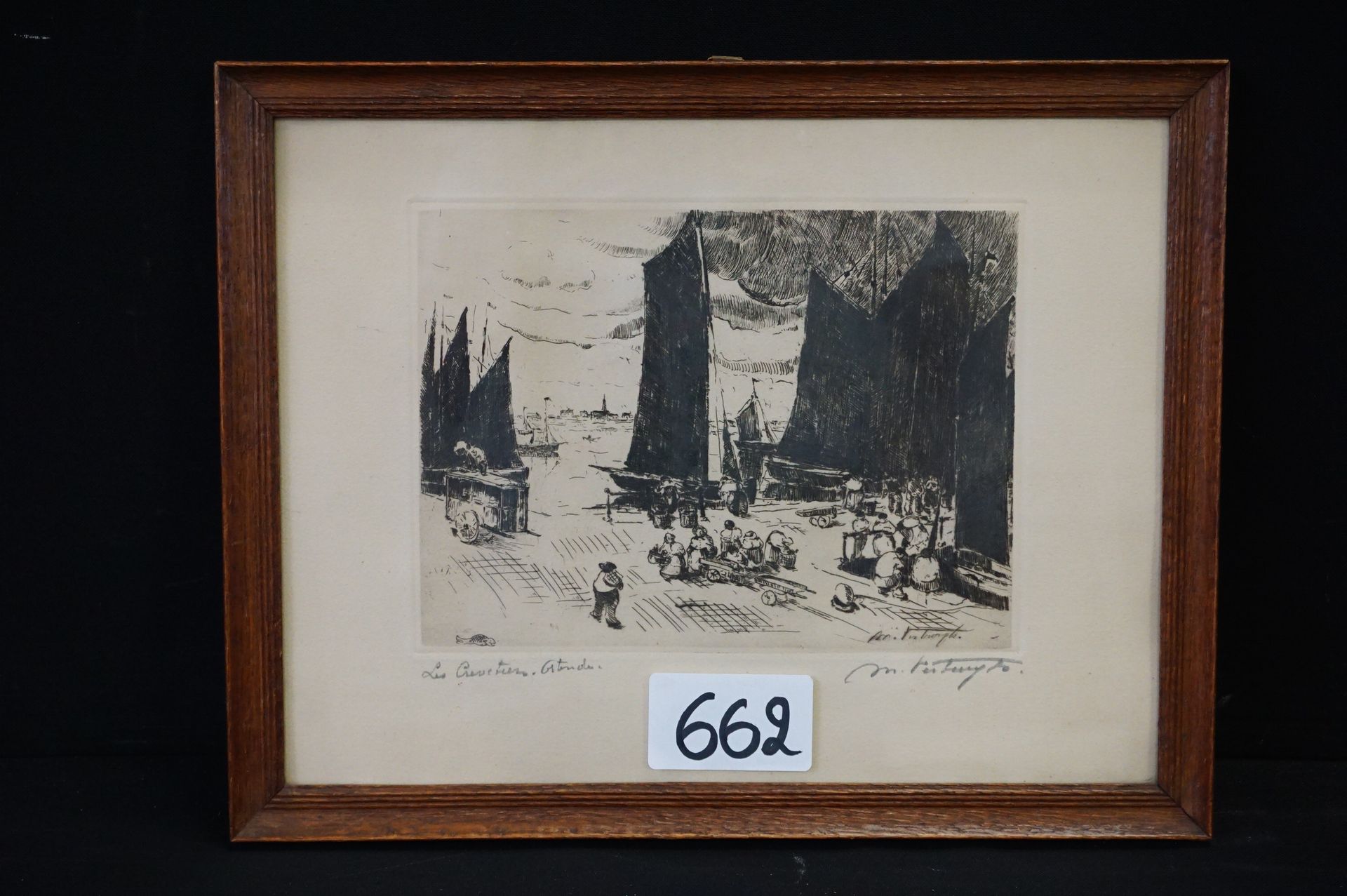 MEDARD VERBRUGH (1886 - 1957) "Les crevetiers d'Ostende" - 版画 - 已签名 - 17 x 22 cm