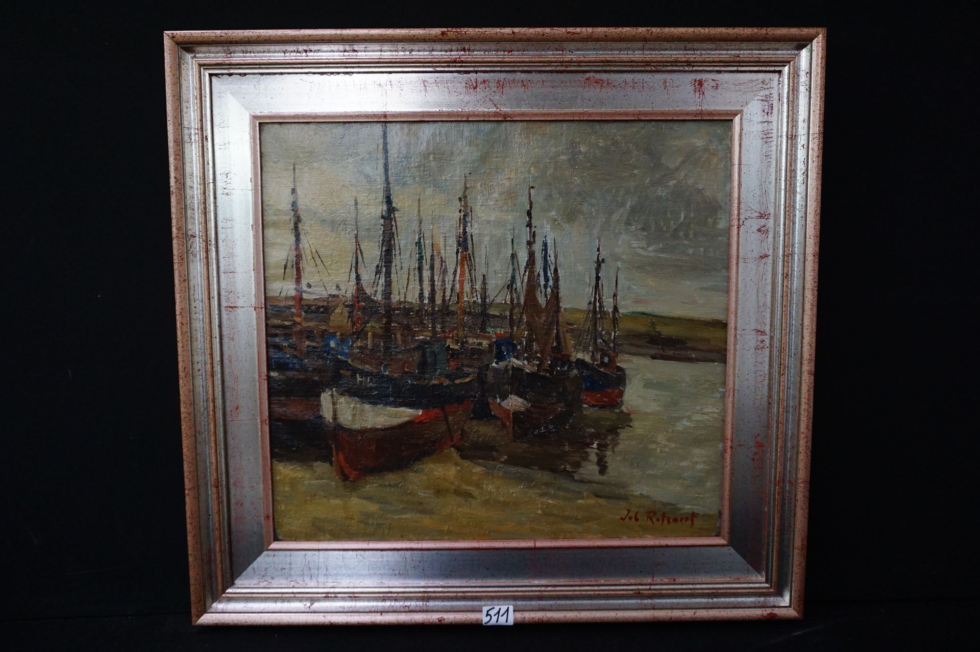 Jules ROTSAERT (1910 - 1968) "Port de pêche" - Huile sur toile - Signé - 55 x 60&hellip;