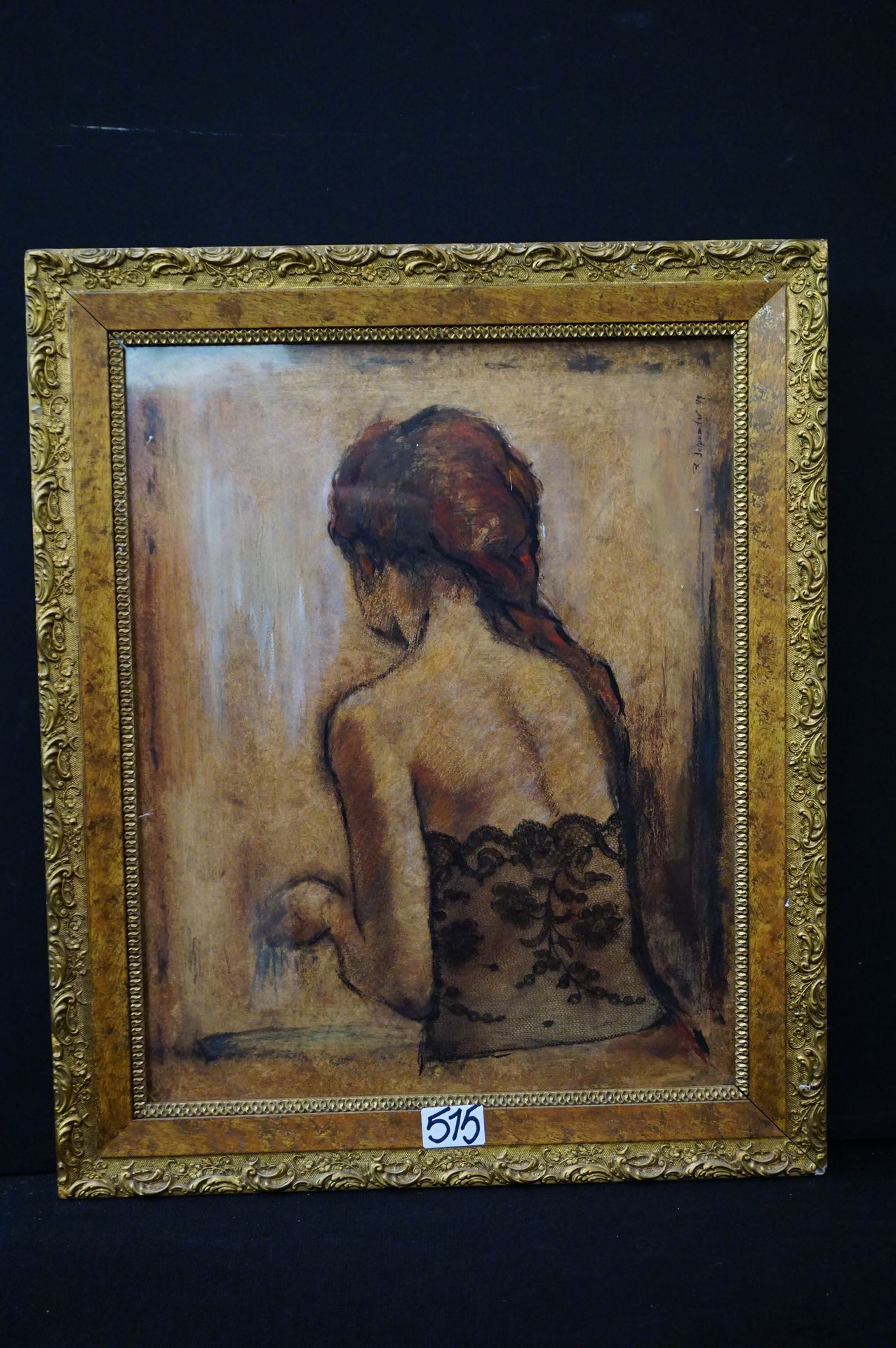 ROBERT DELPOMDOR (1947 - ) "Young woman" - Mixed media + dentelle - Signed - 48 &hellip;