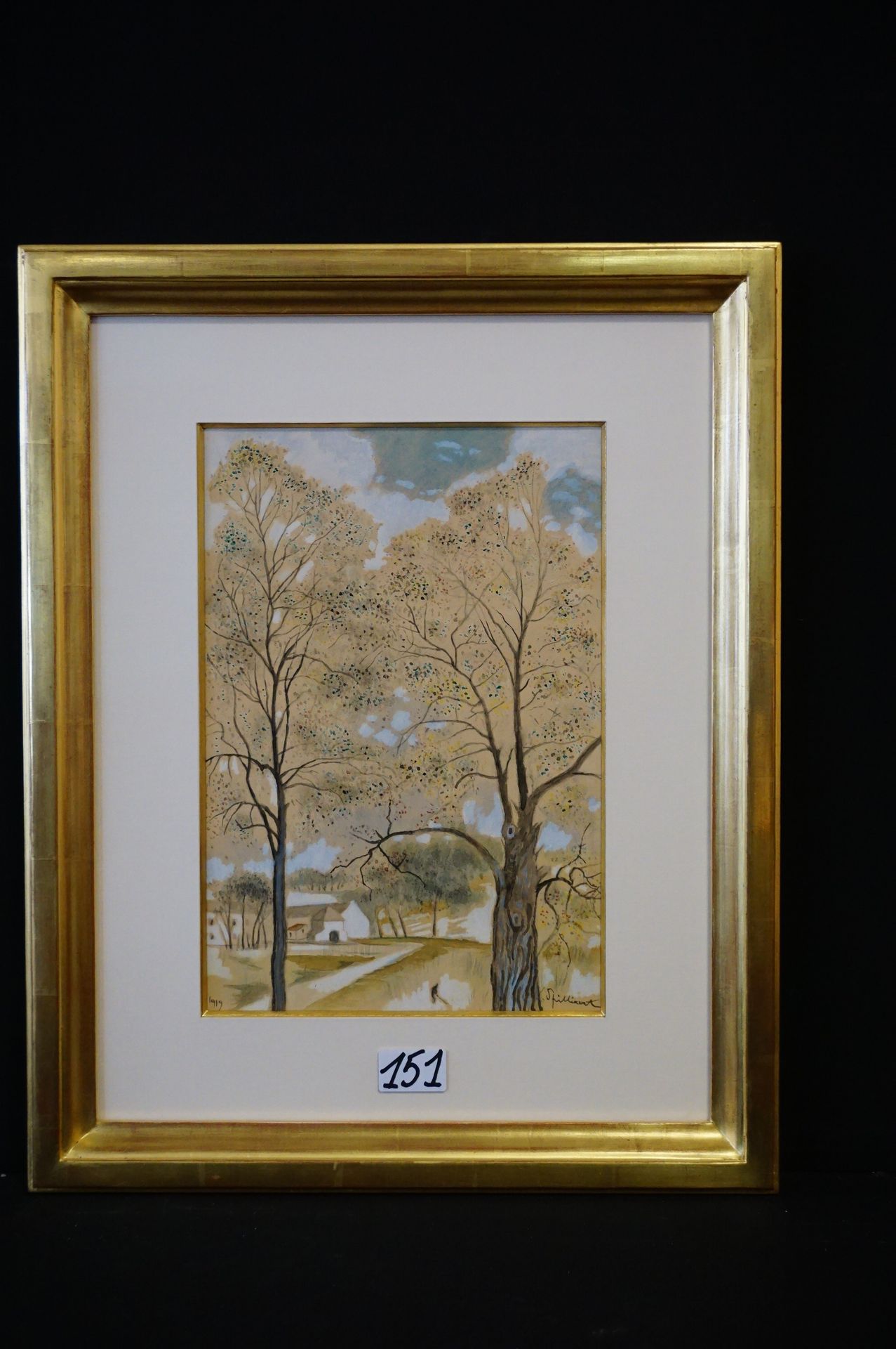Léon Spilliaert (1881 - 1946) "Paysage arboré avec une ferme" - 纸上水彩画 - 签名和日期191&hellip;