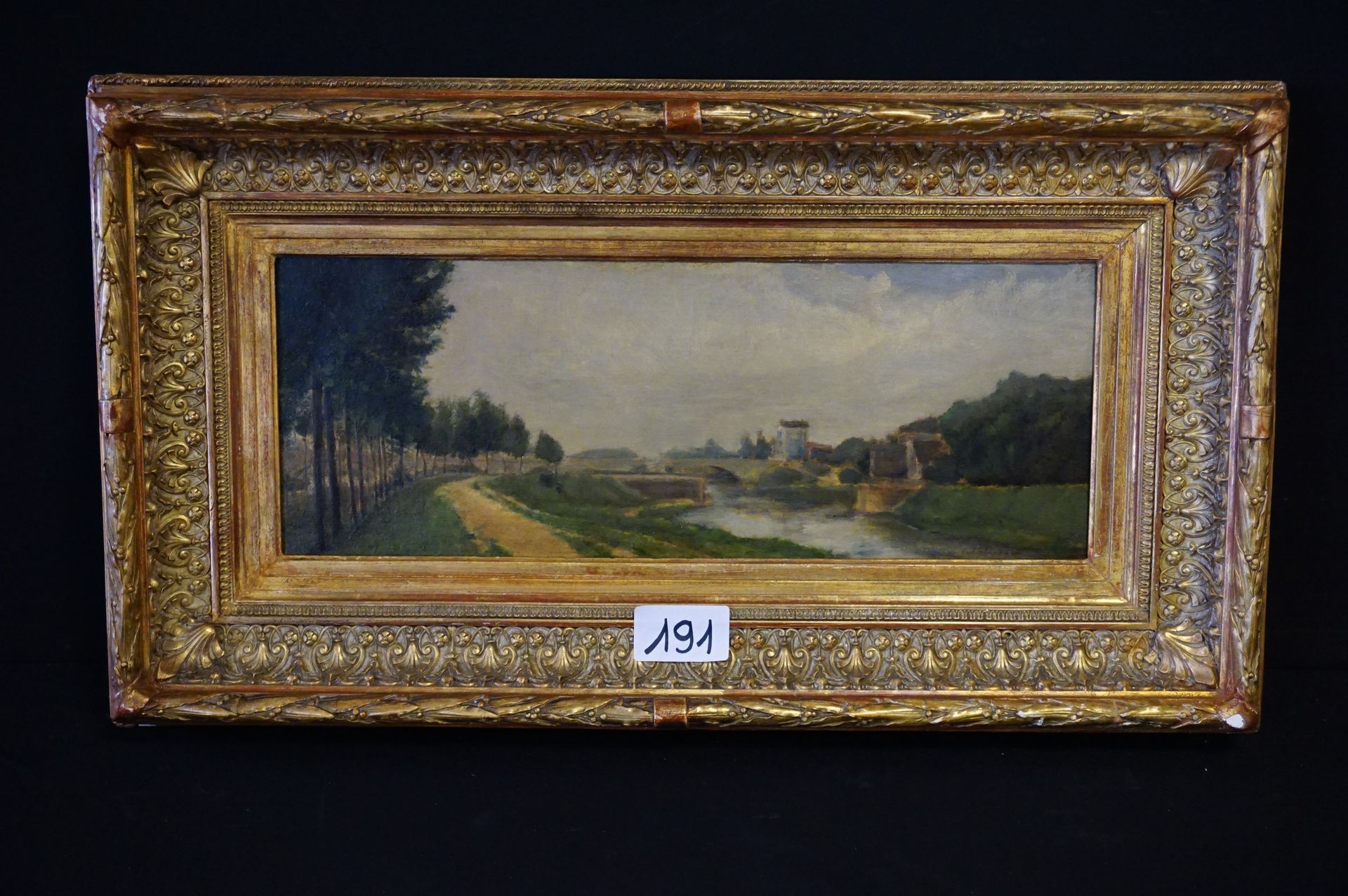 Albert Marie LEBOURG (1849 - 1928) "有河的风景" - 布面油画 - 签名 - 法国学校 - 21 x 56 cm