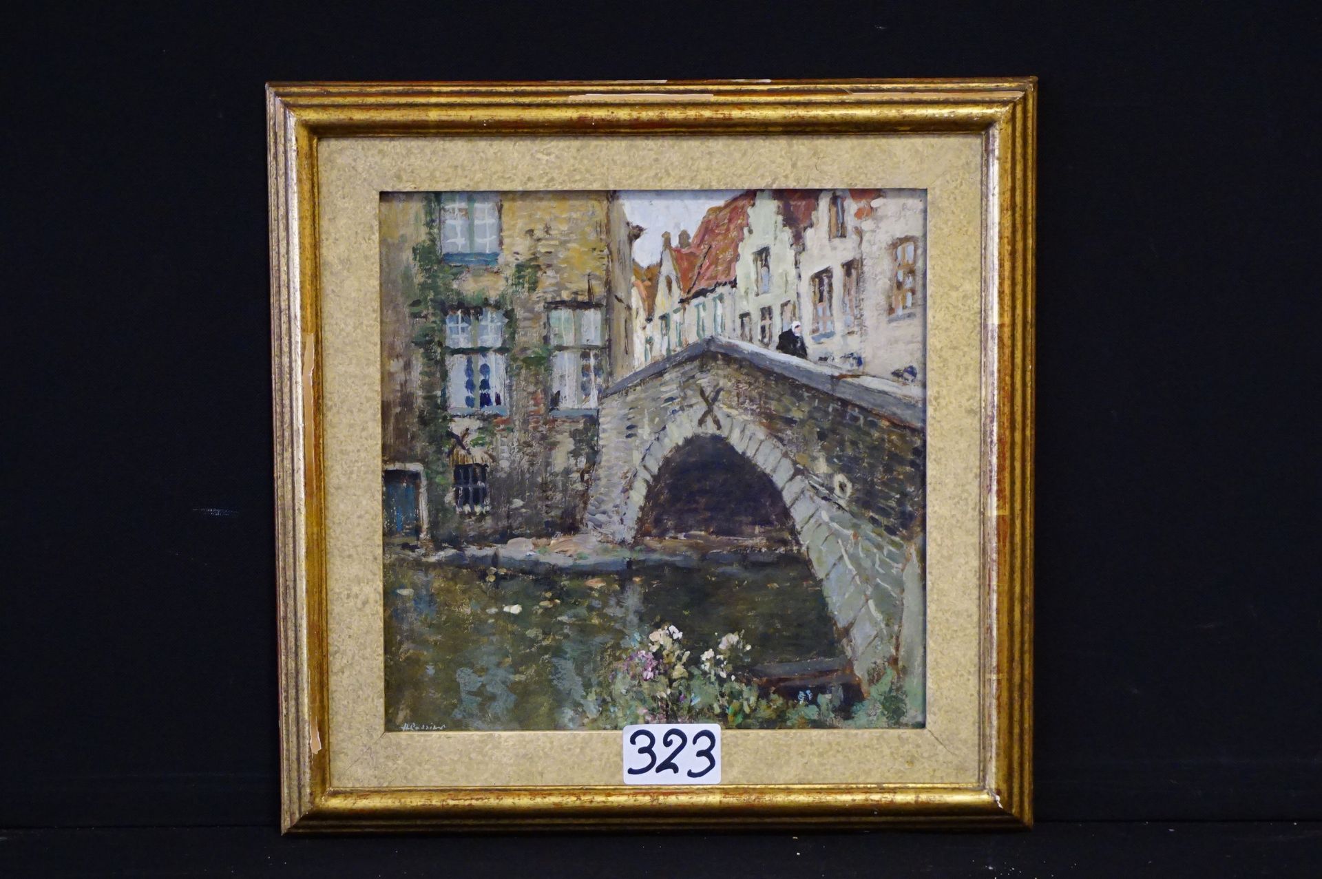 Henri CASSIERS (1858 - 1944) "Bruges - Ponte con beguine" - Olio su tavola - Fir&hellip;